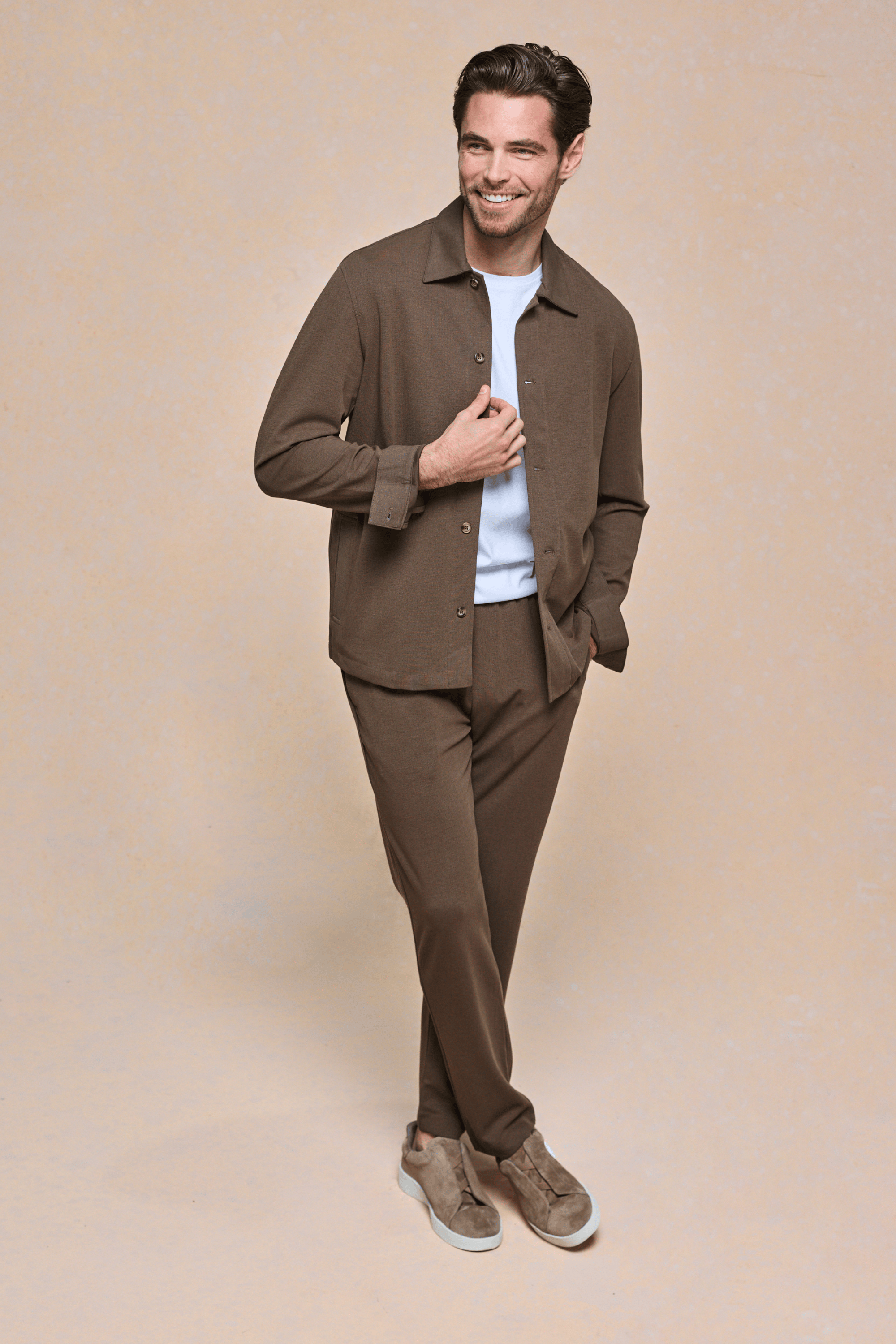 Geneva Textured Tapered Trouser - Brown