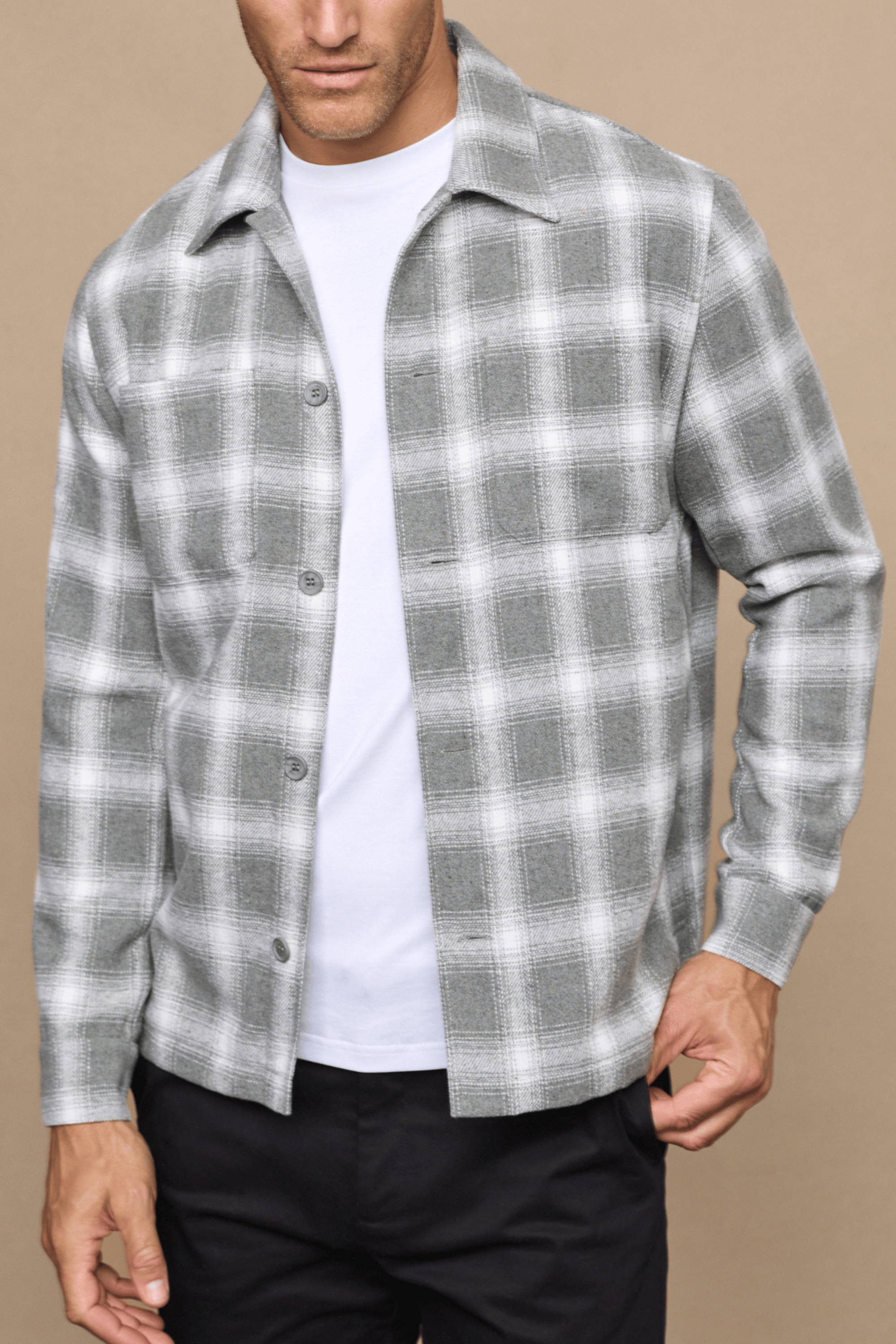 Vienna Wool Checked Overshirt - Sage/Ivory
