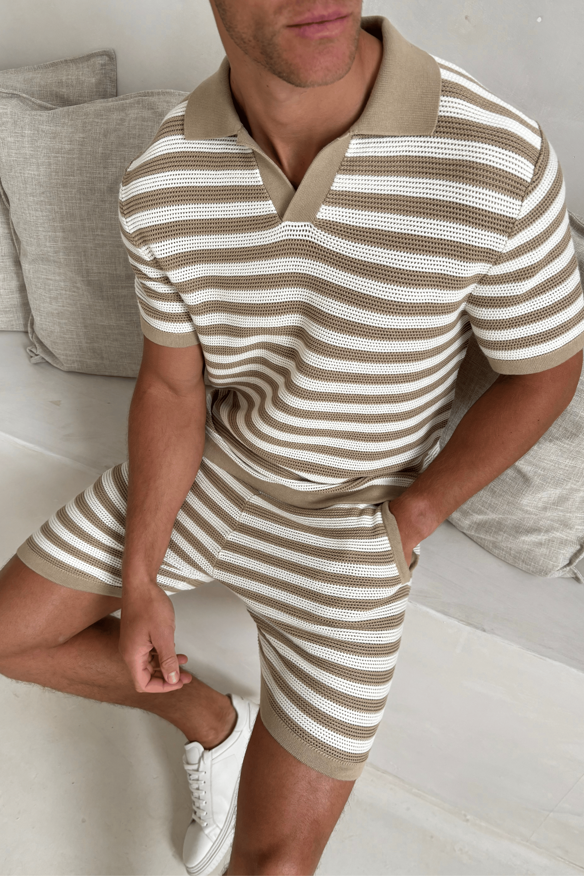 Lattolo Gestreiftes Strick-Poloshirt - Ecru/Beige