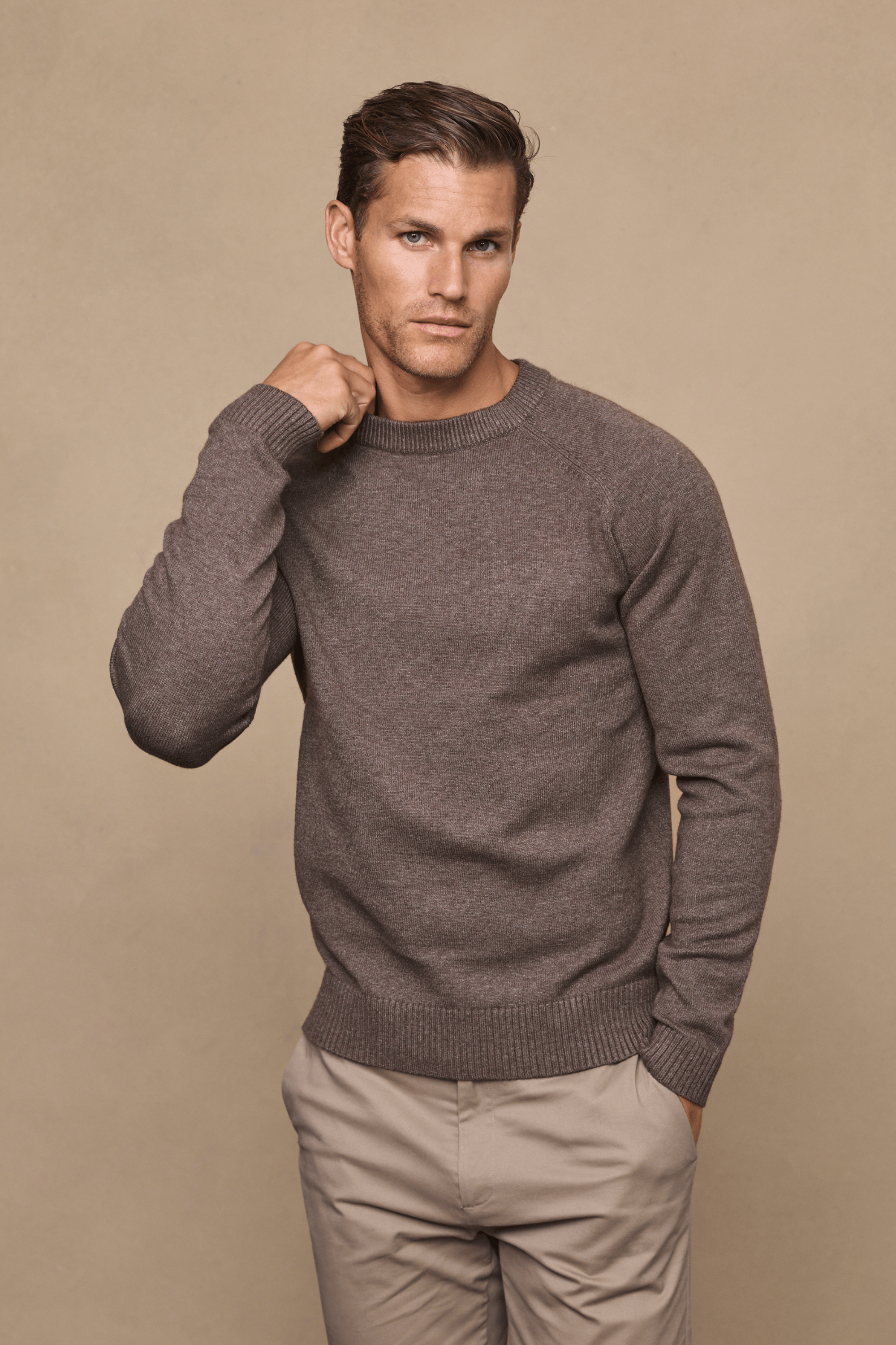 Lando Crew Neck Knit Sweater - Brown Marl