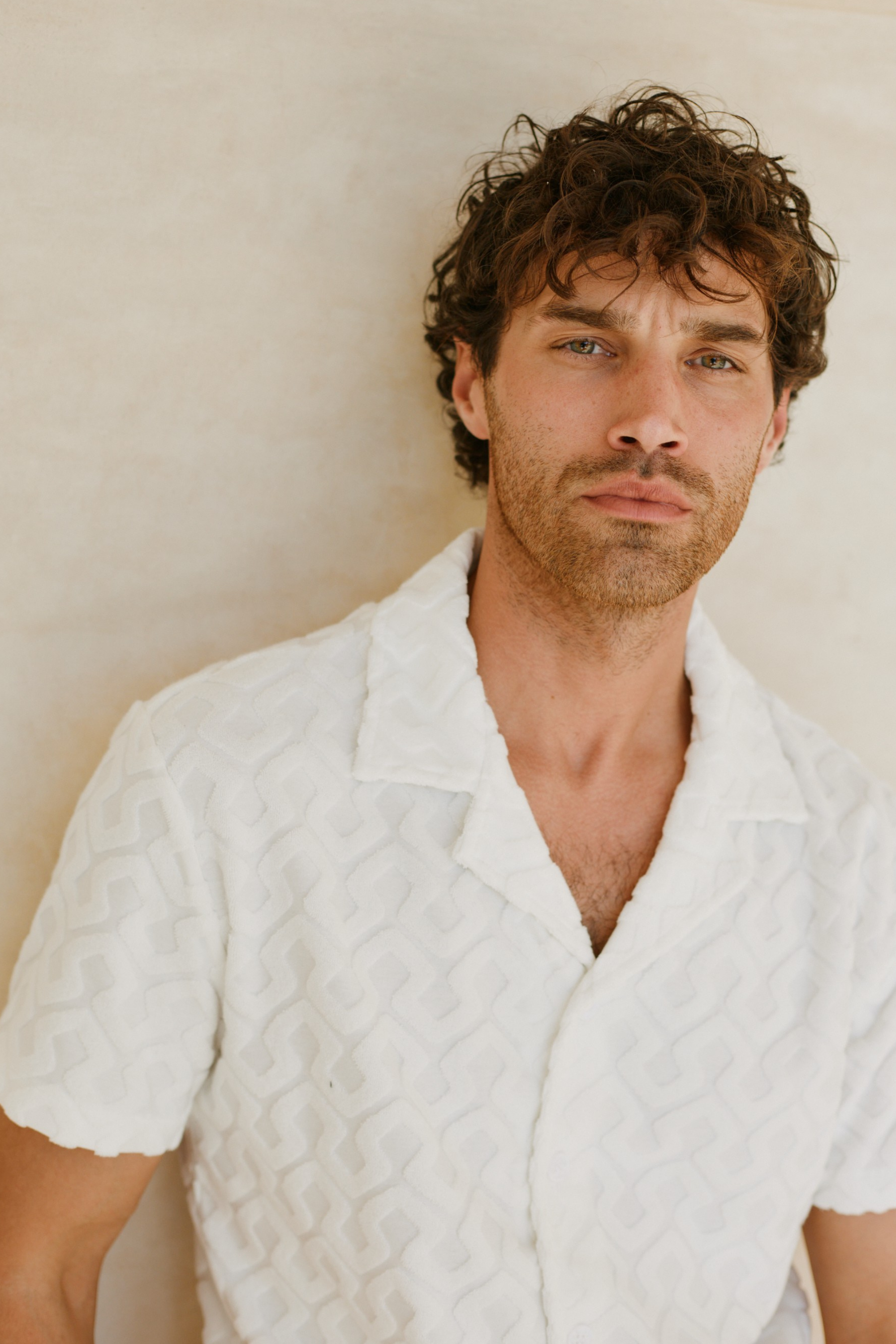 Fontana Flocked Towelled Shirt - Ecru