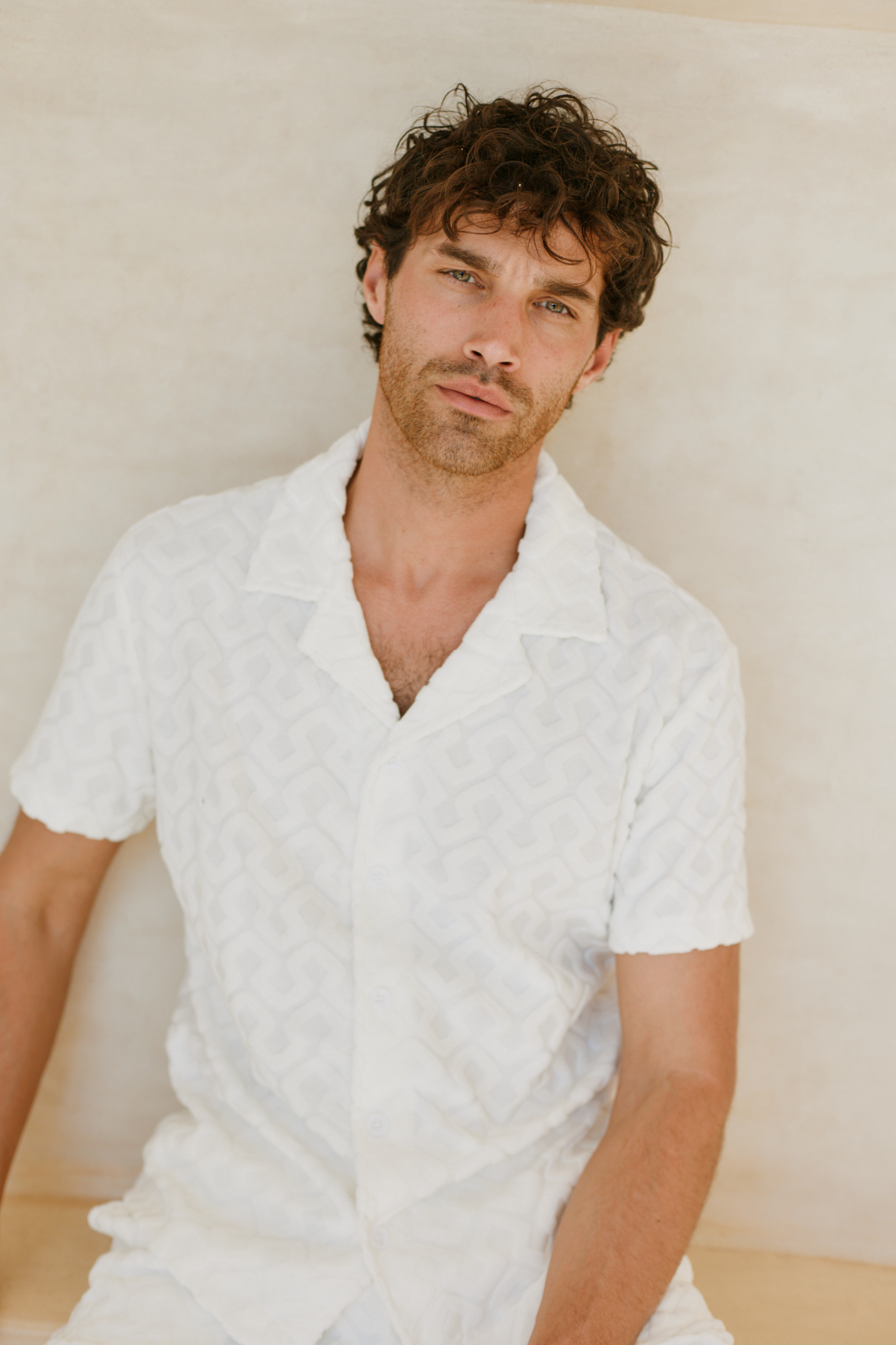 Fontana Flocked Towelled Shirt - Ecru