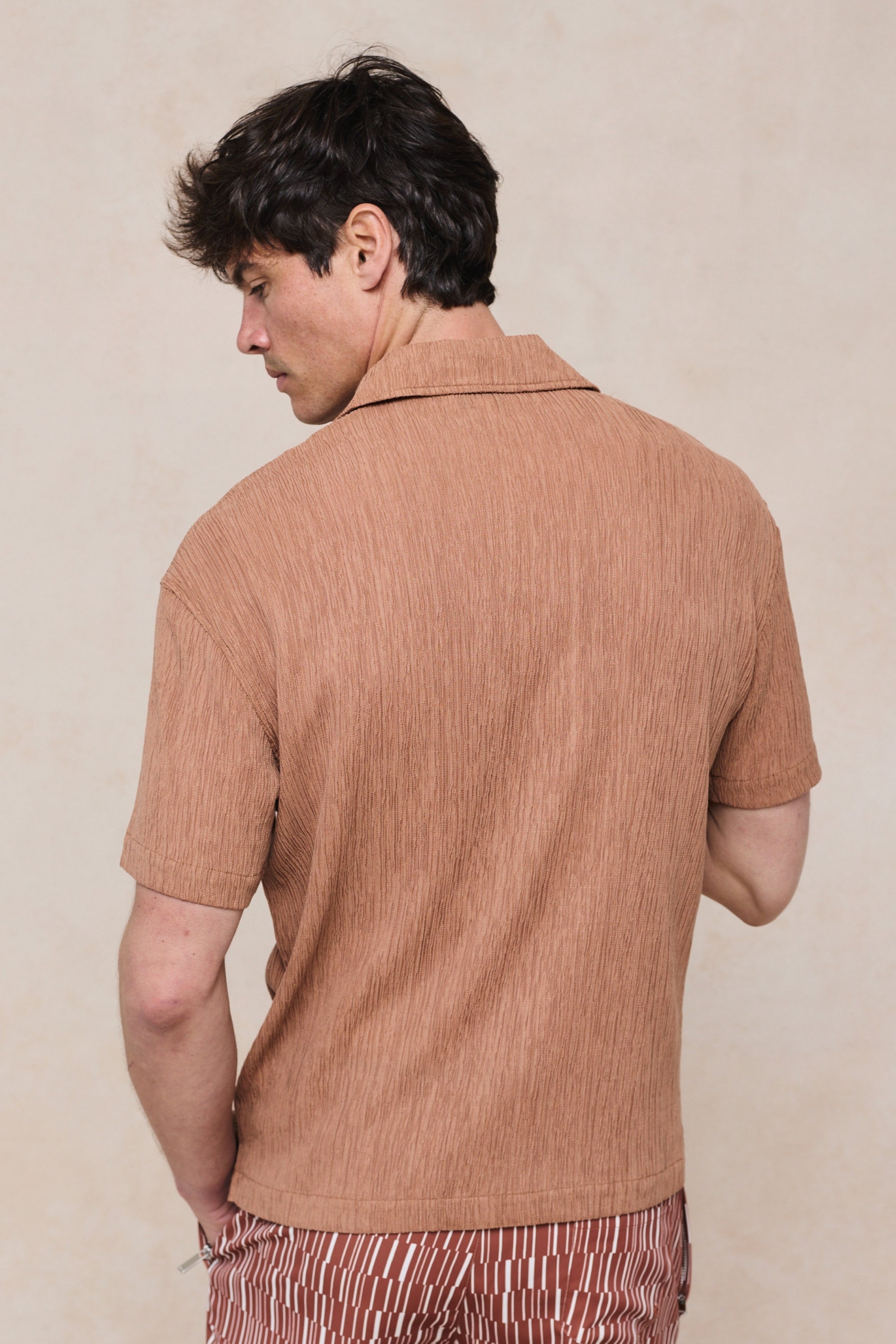 Gabriel Crinkled Tencel Short Sleeve Shirt - Rust