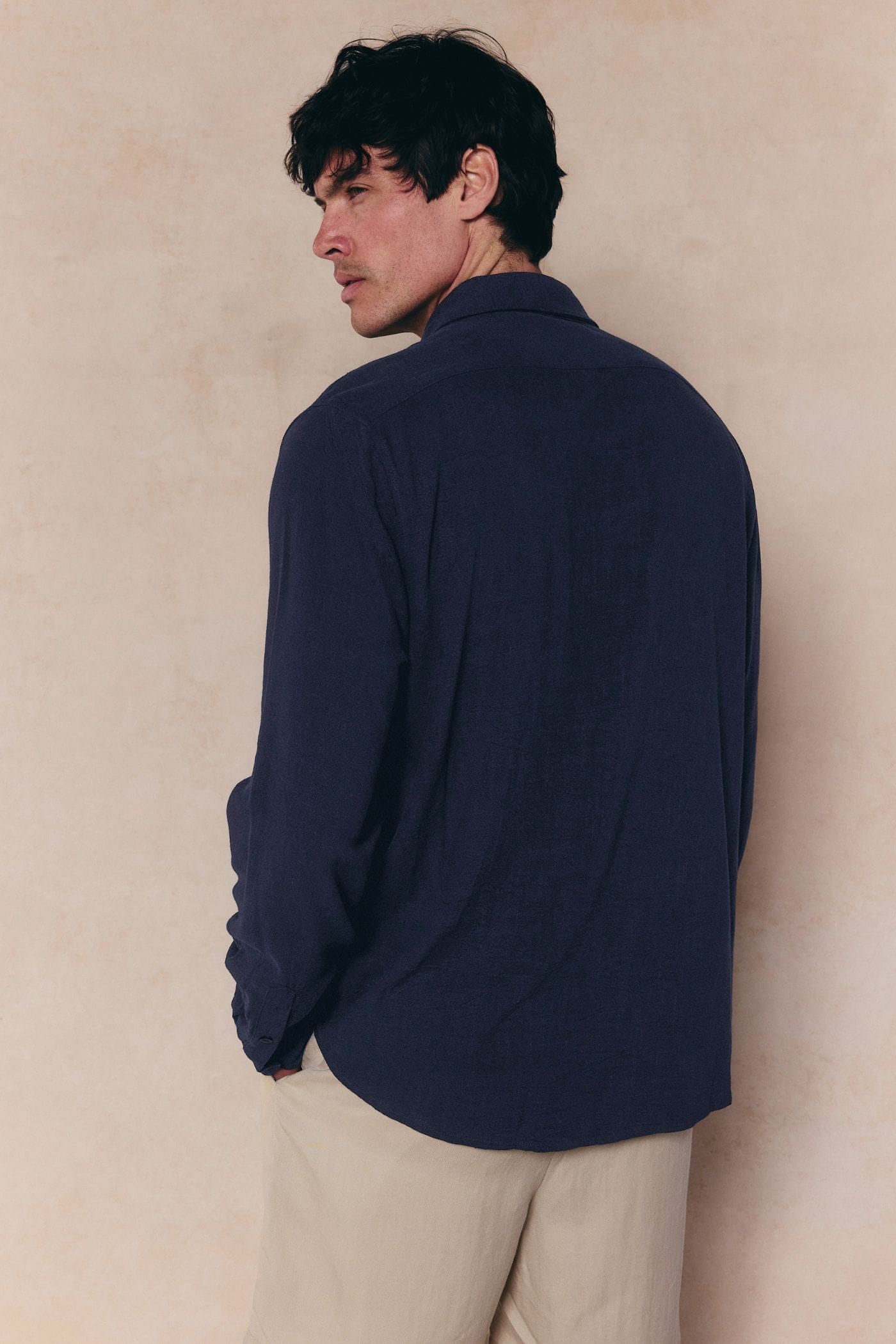 Cami Linen Classic Collar Shirt - Navy