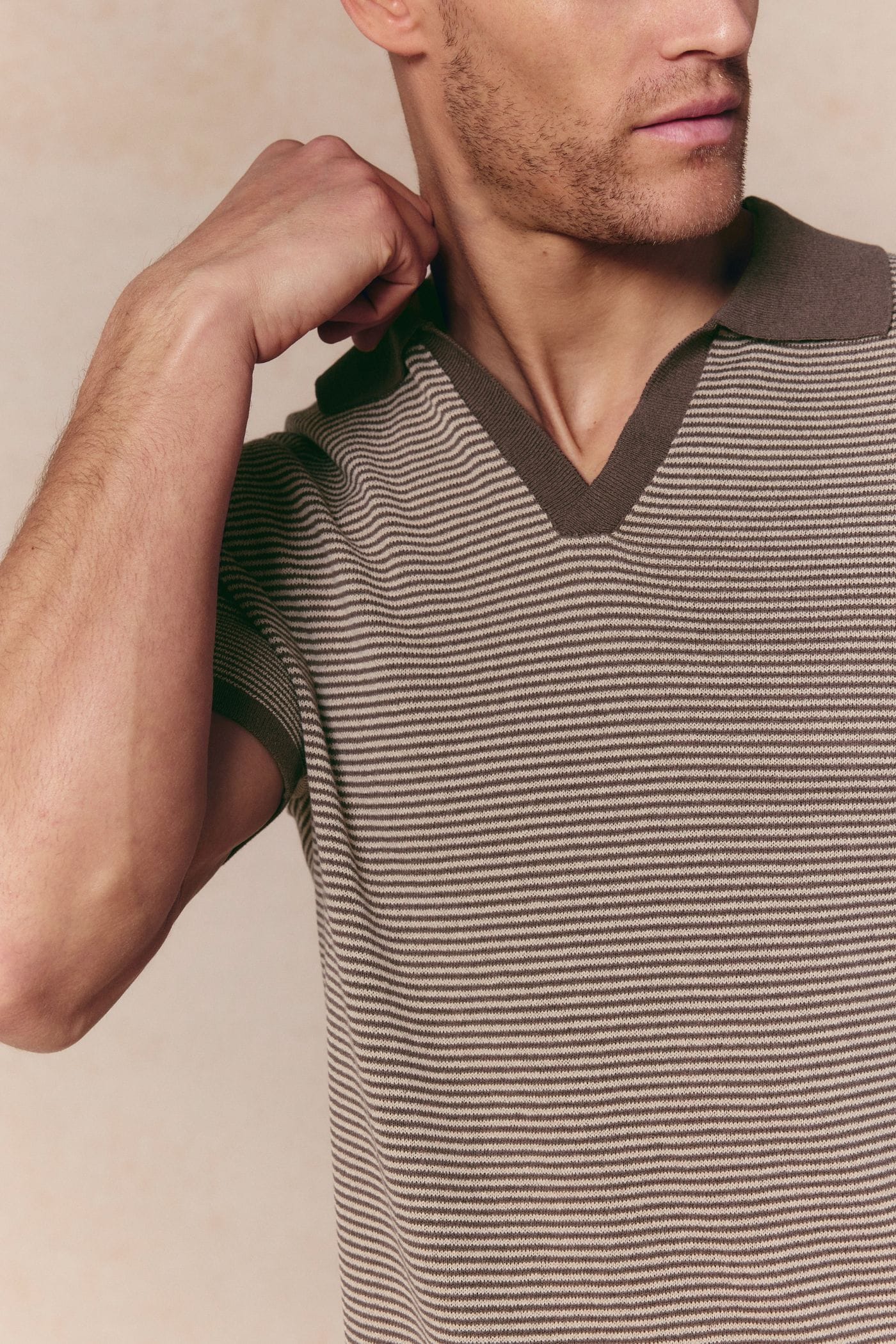 Antonio Contrast Trim Striped Linen Polo - Brown/Beige