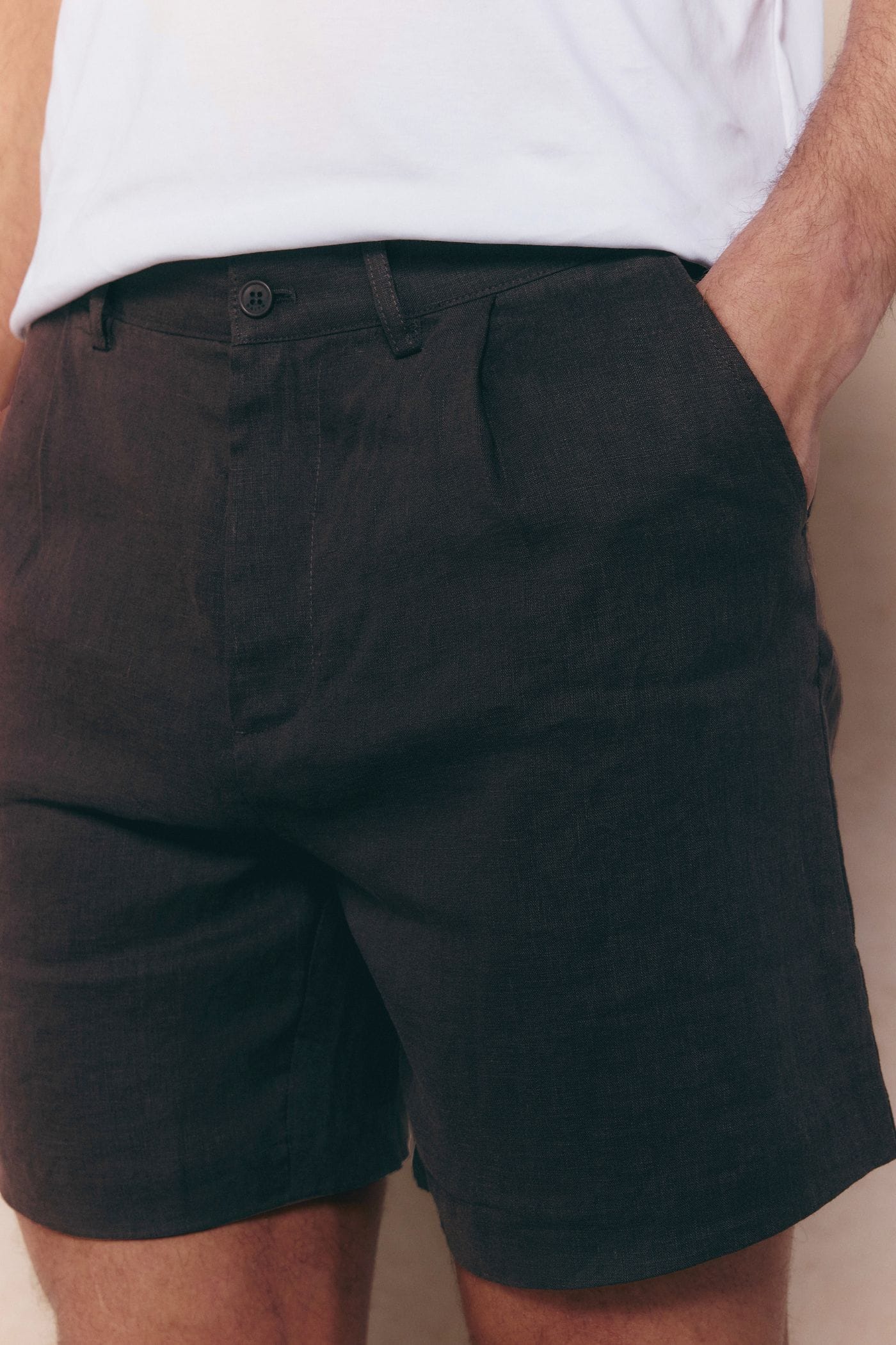 Javier Pleated Waistband Linen Short - Brown