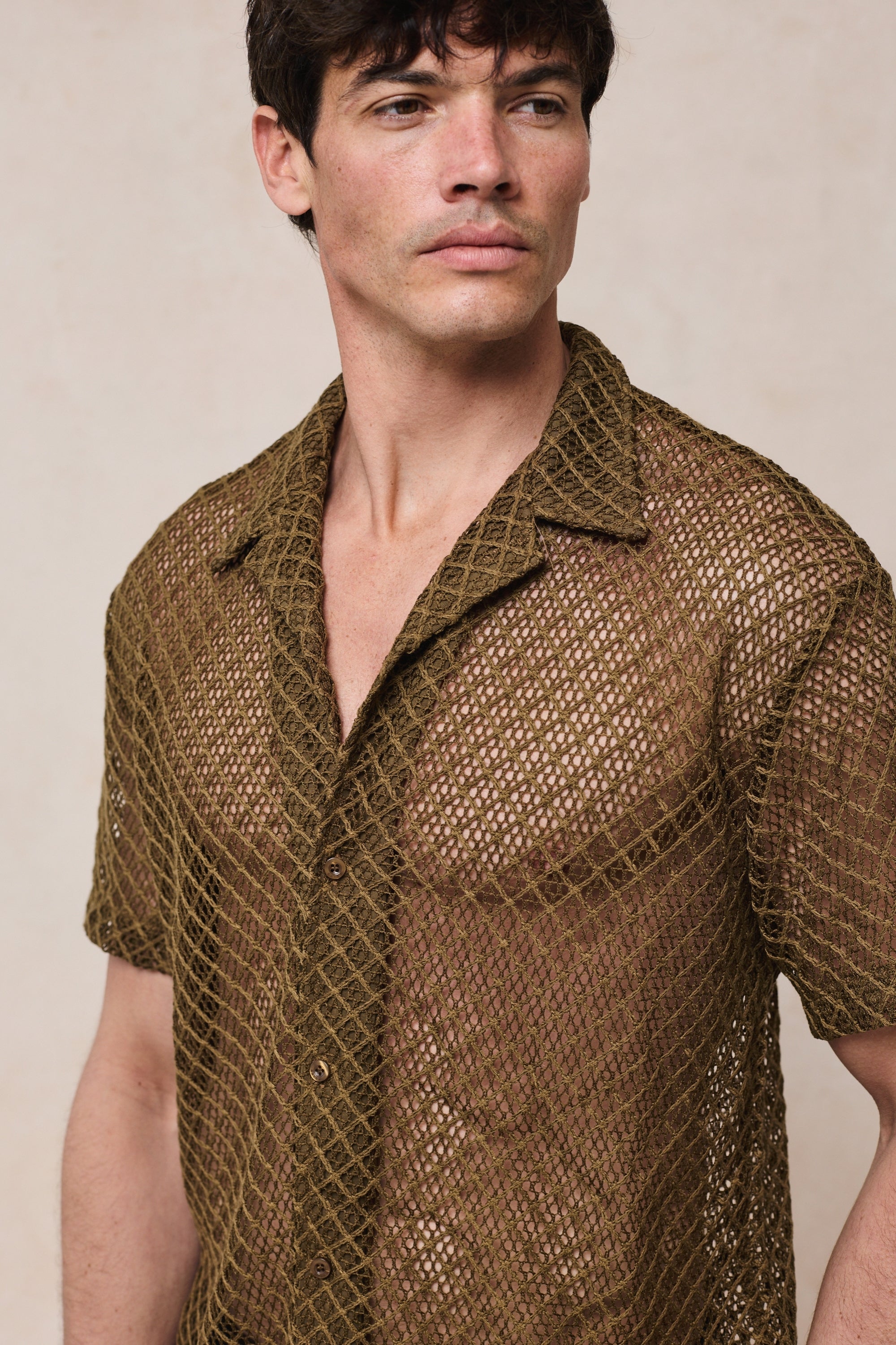 Marcelo Short Sleeve Lace Shirt - Brown