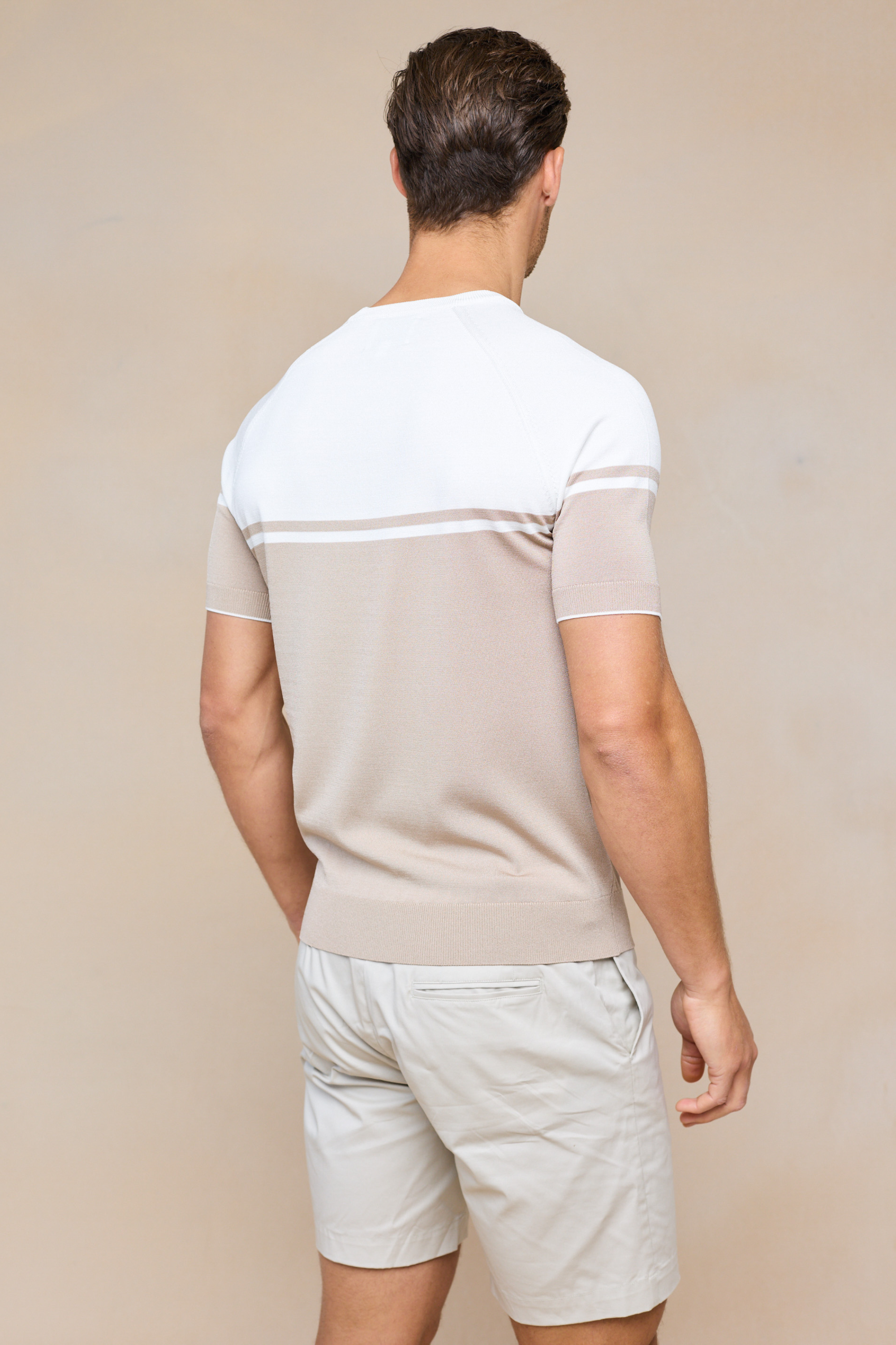 Riera Colour Block Knit Crew Neck T-Shirt - Beige/Ecru