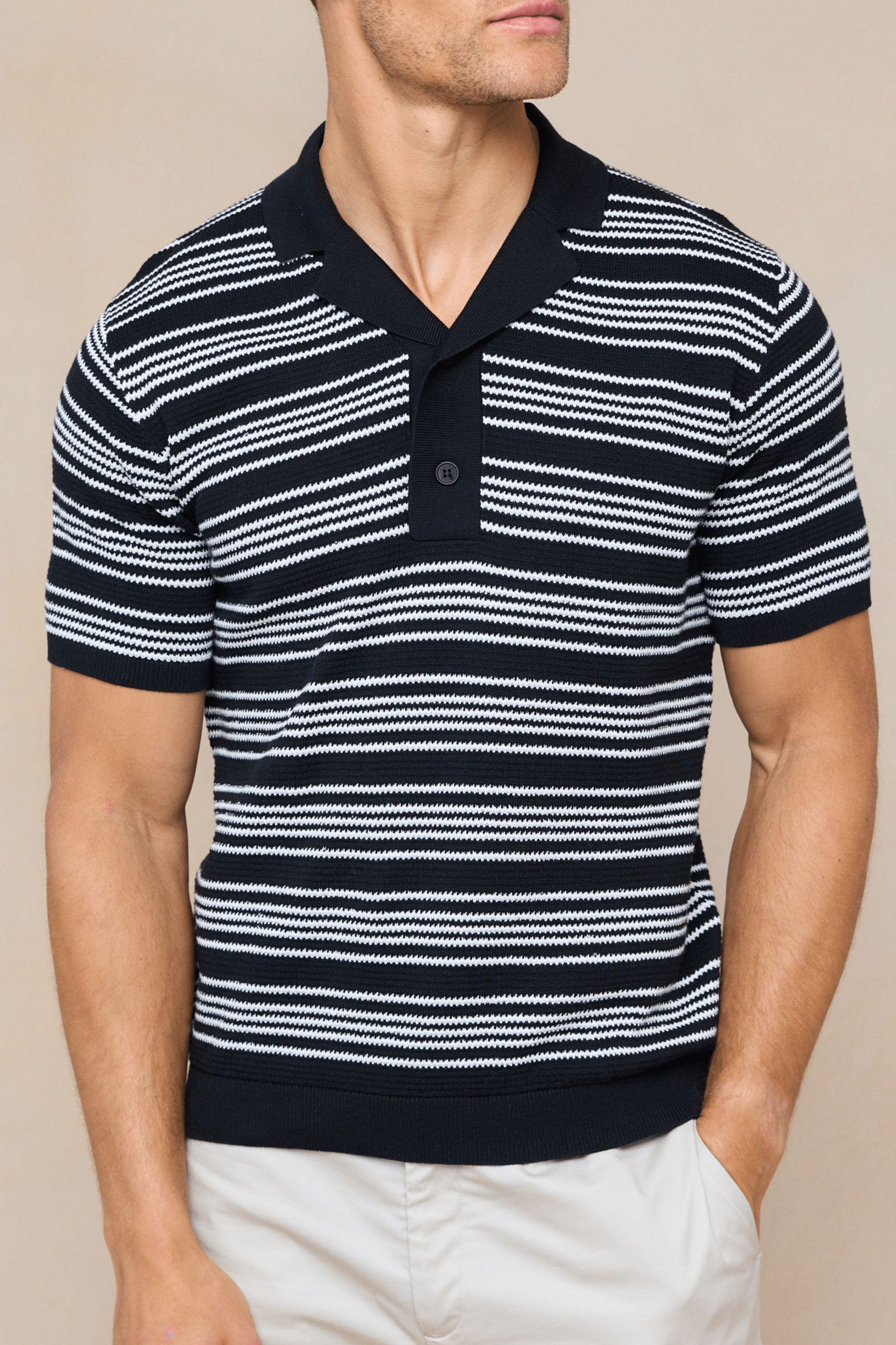 Aldo Cotton Knit Polo - Black/Ecru