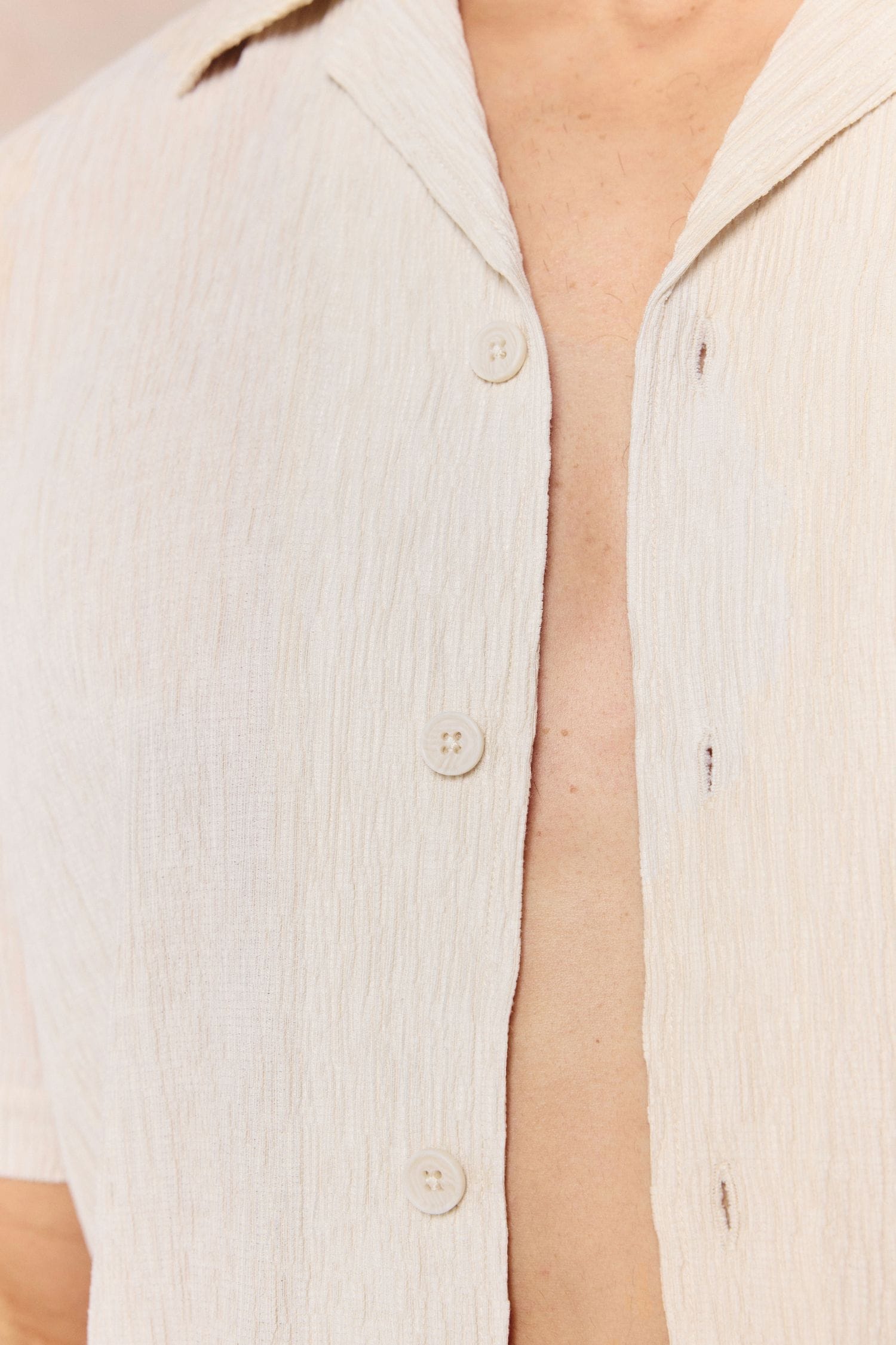 Gabriel Crinkled Tencel Short Sleeve Shirt - Beige