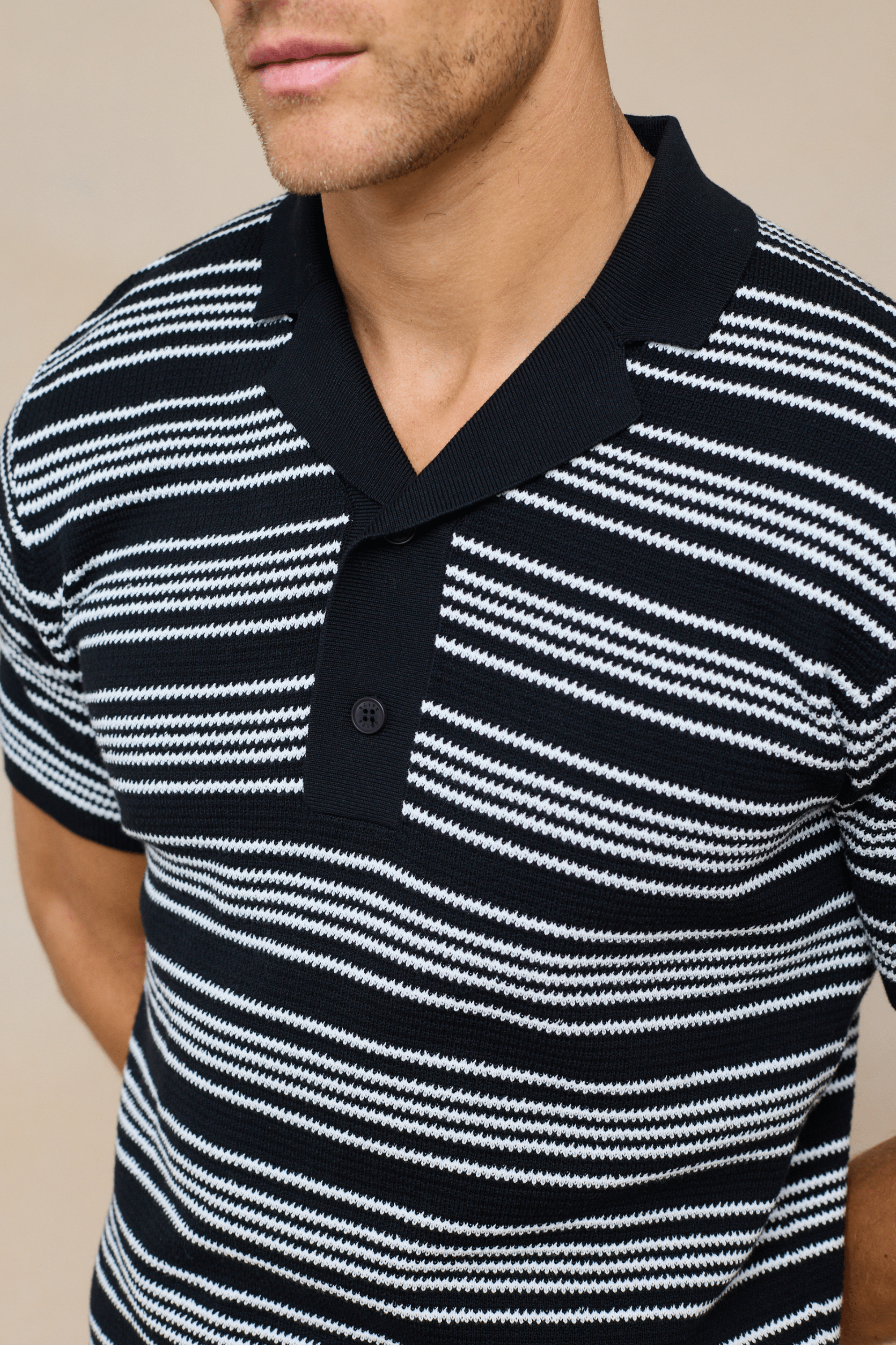 Aldo Cotton Knit Polo - Black/Ecru