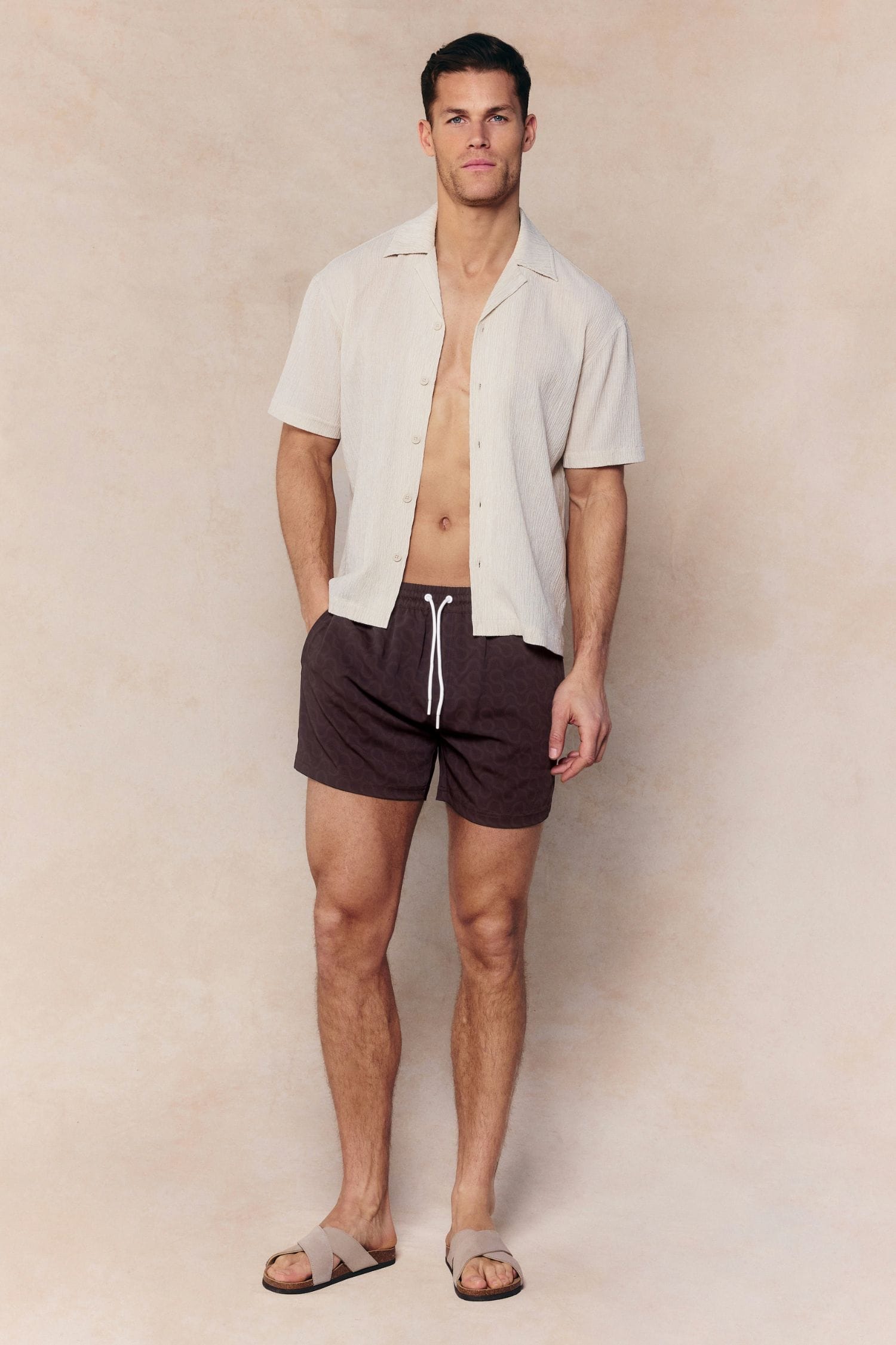 Gabriel Crinkled Tencel Short Sleeve Shirt - Beige