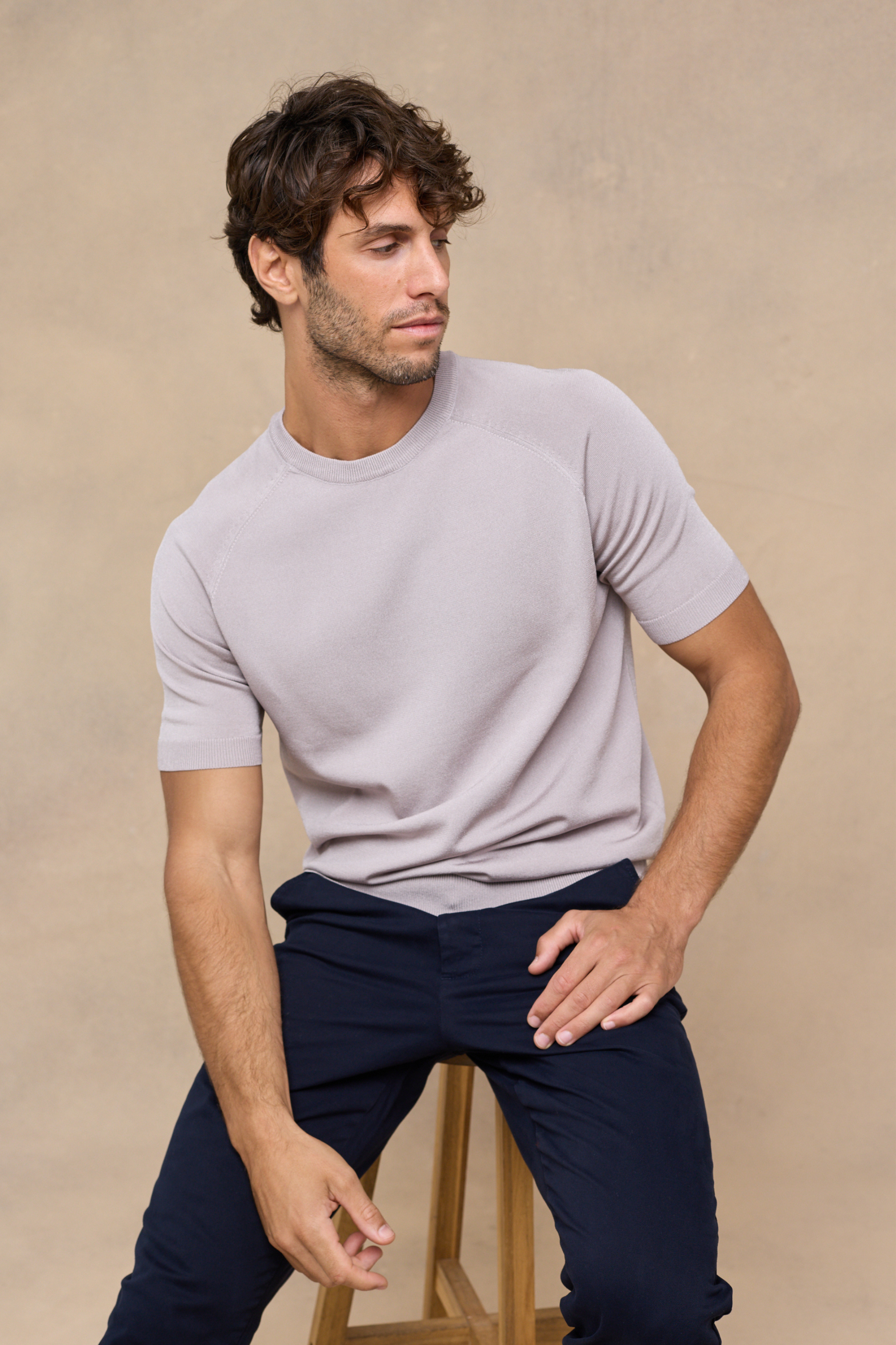 Riera Knit Crew Neck T-Shirt - Warm Grey