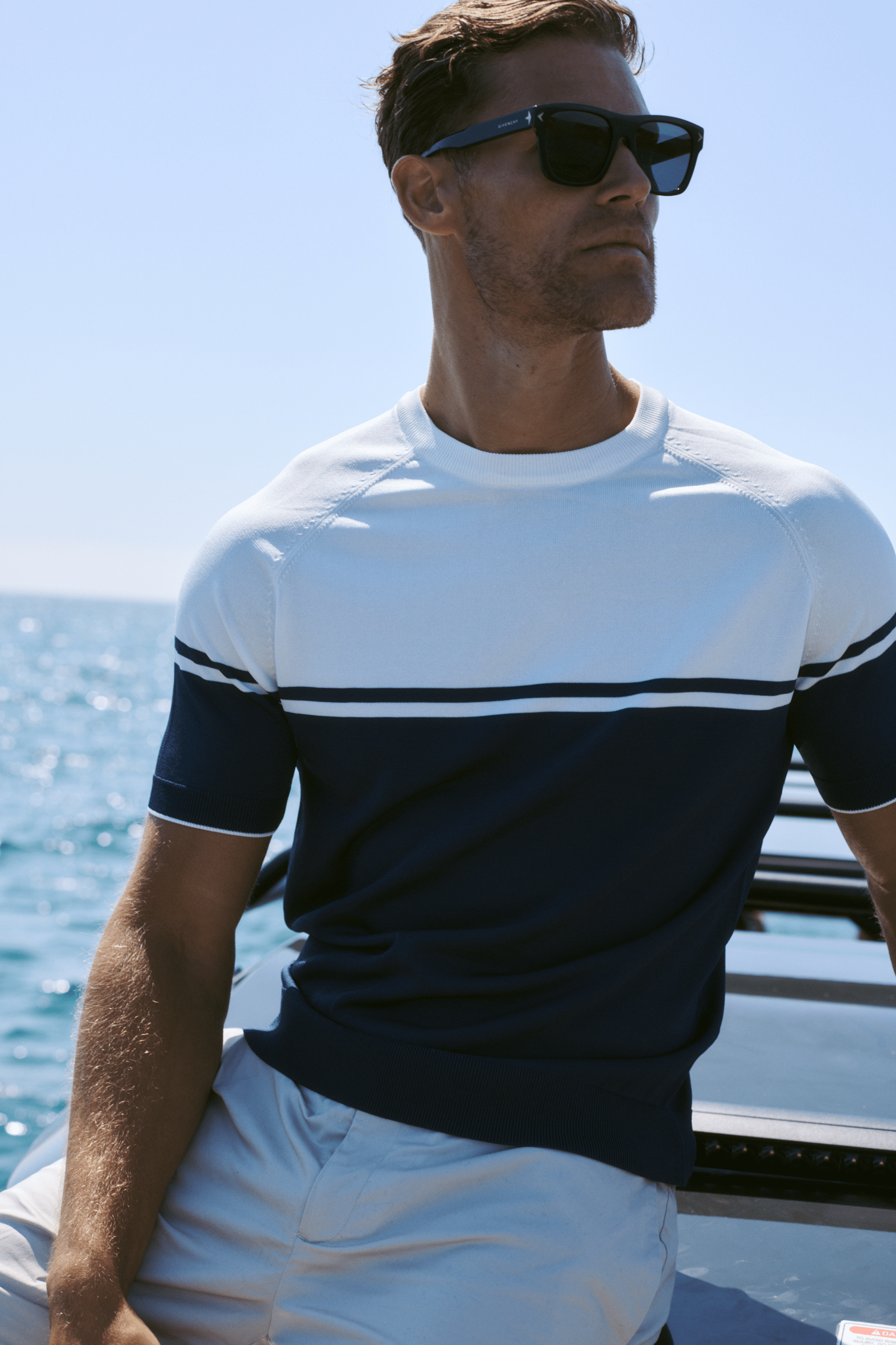 Riera Colour Block Knit Crew Neck T-Shirt - Navy/Ecru