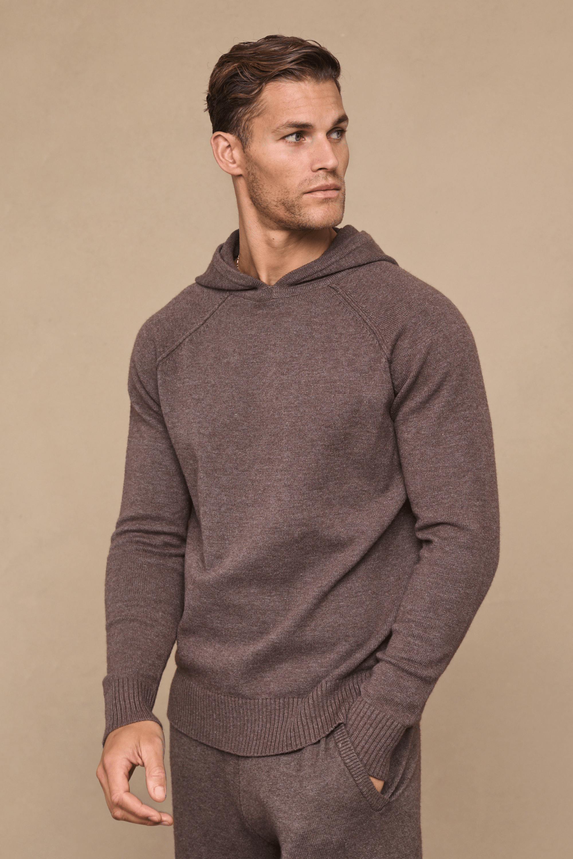 Rowan Knitted Hoodie - Brown Marl