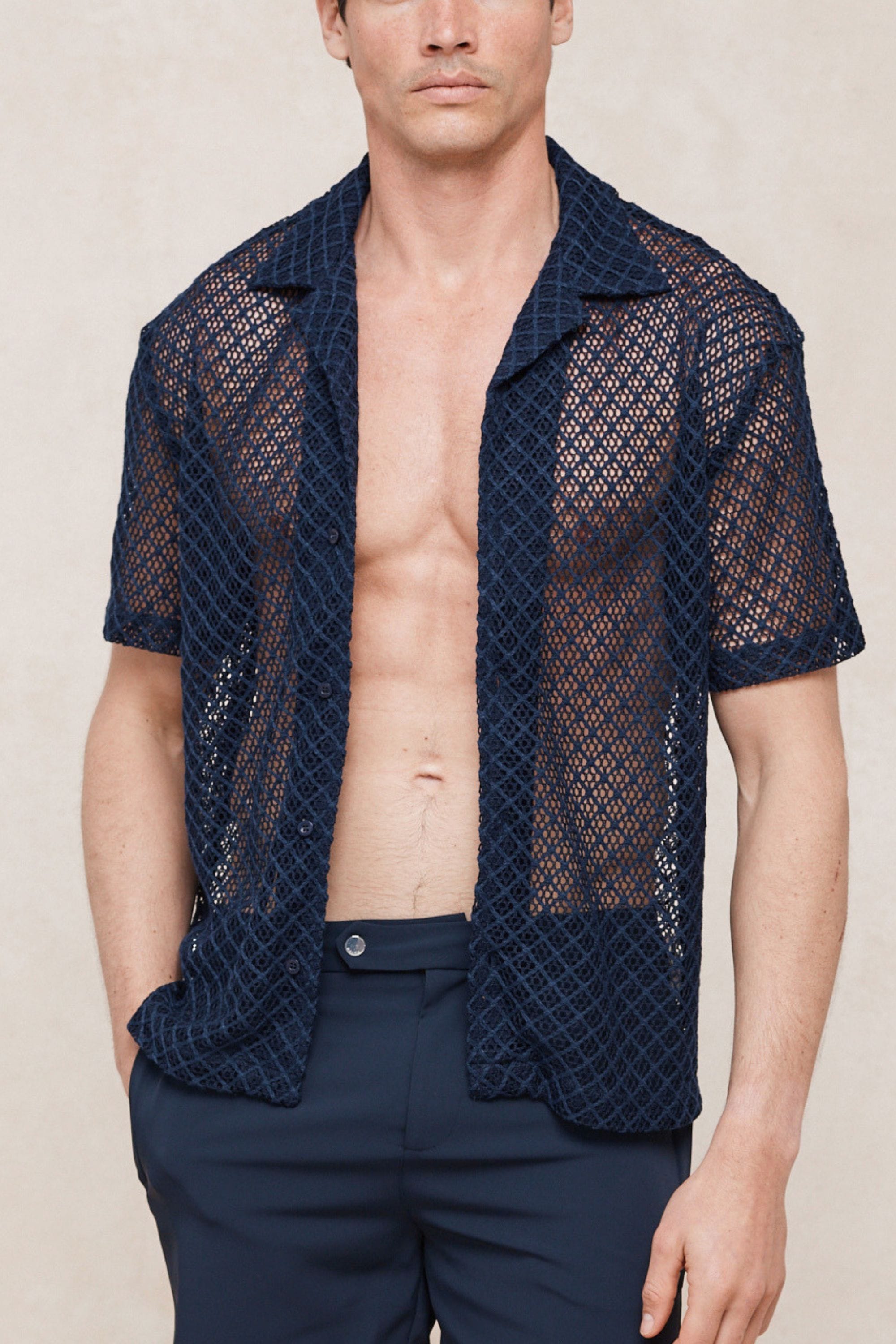 Marcelo Short Sleeve Lace Shirt - Navy