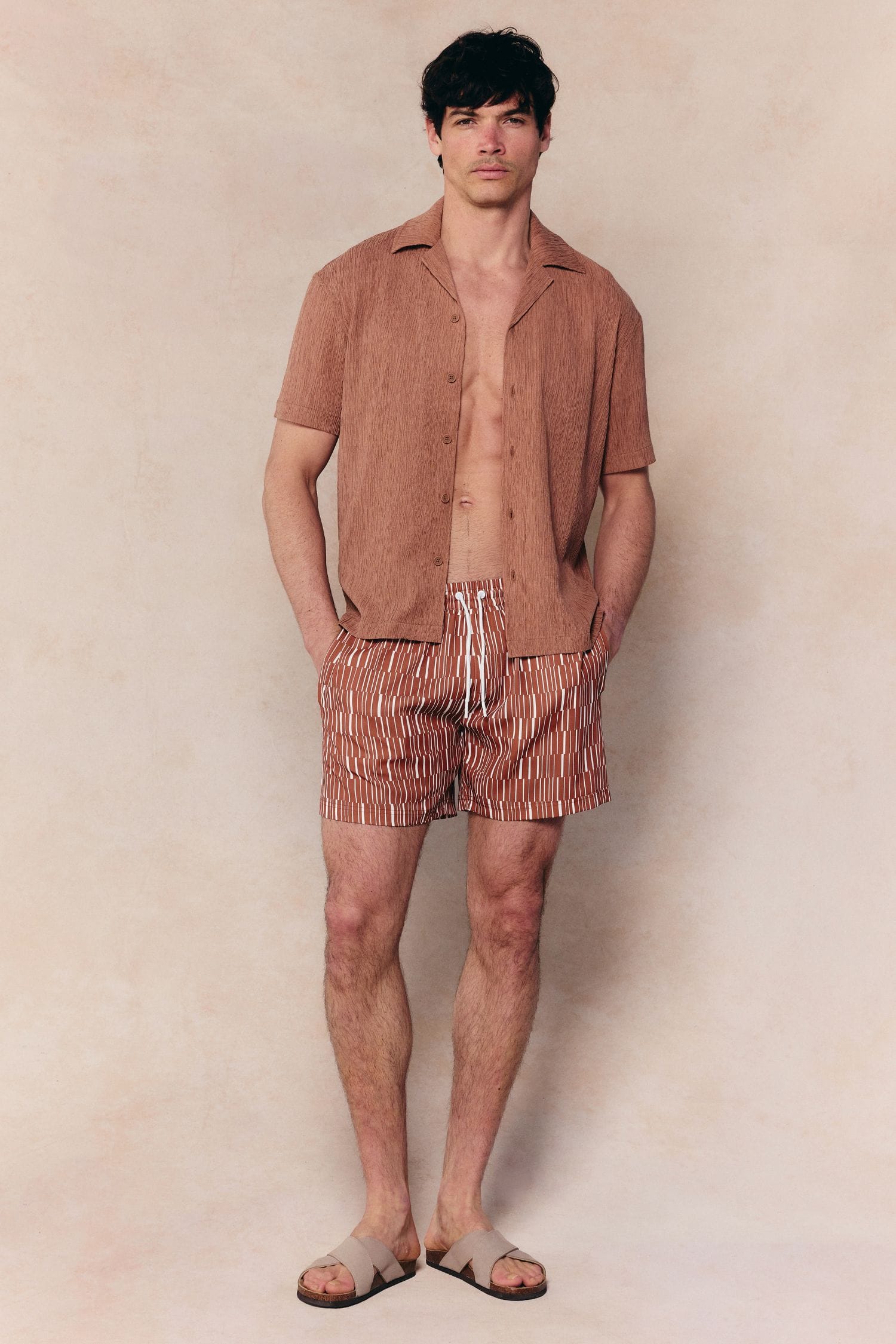 Gabriel Crinkled Tencel Short Sleeve Shirt - Rust