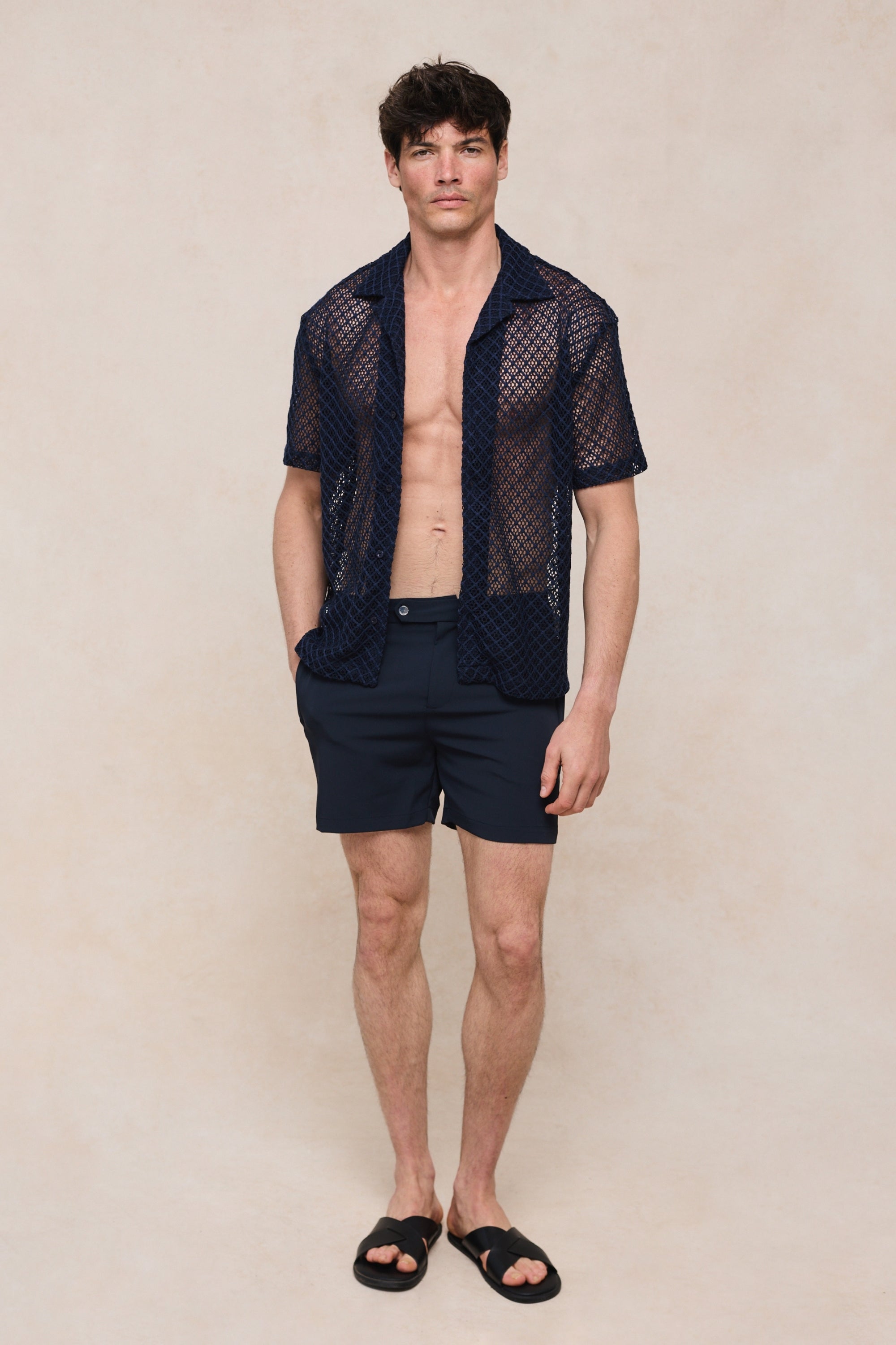 Marcelo Short Sleeve Lace Shirt - Navy