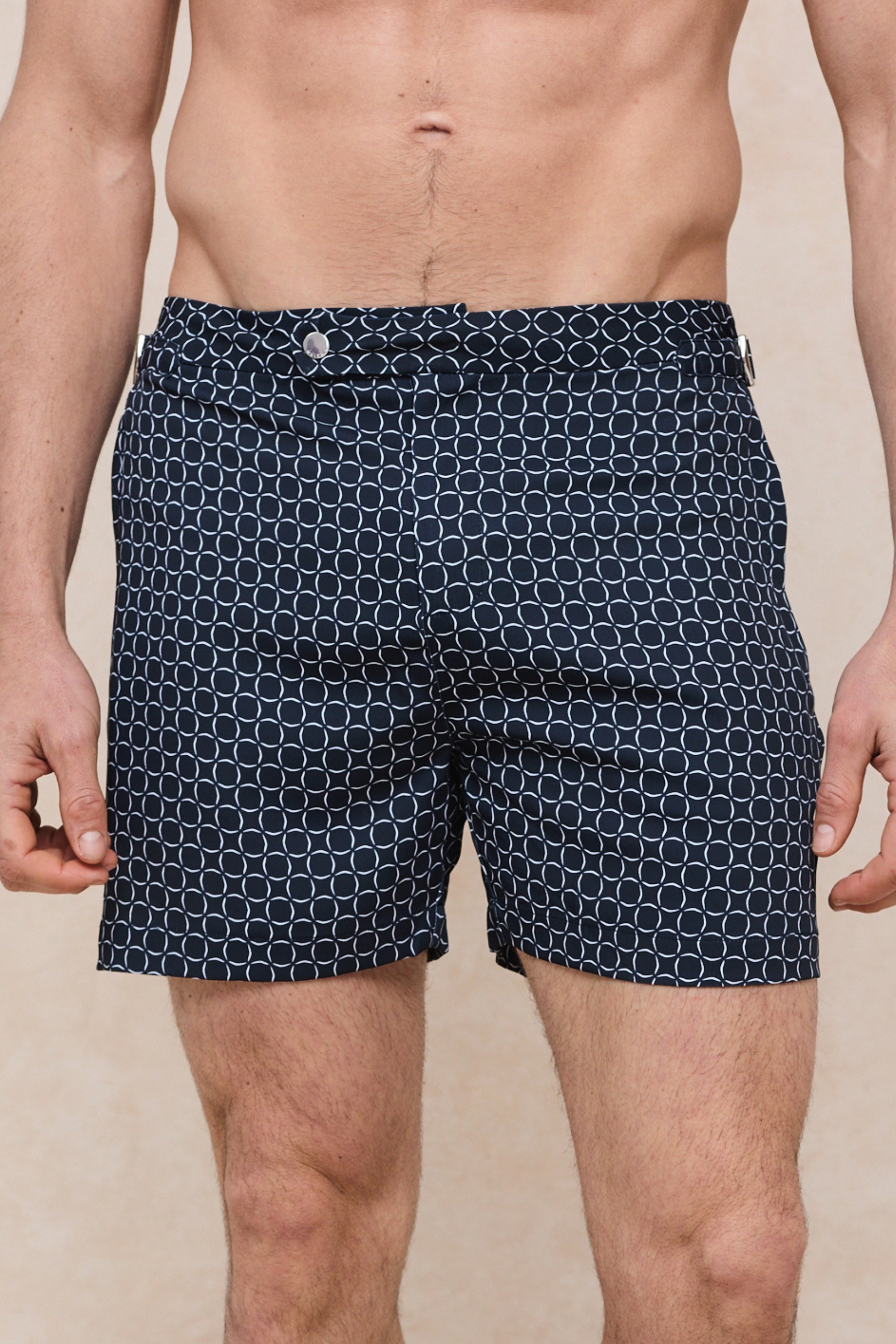 Ifni Tailored Swim Short With Adjusters - Navy/Ecru