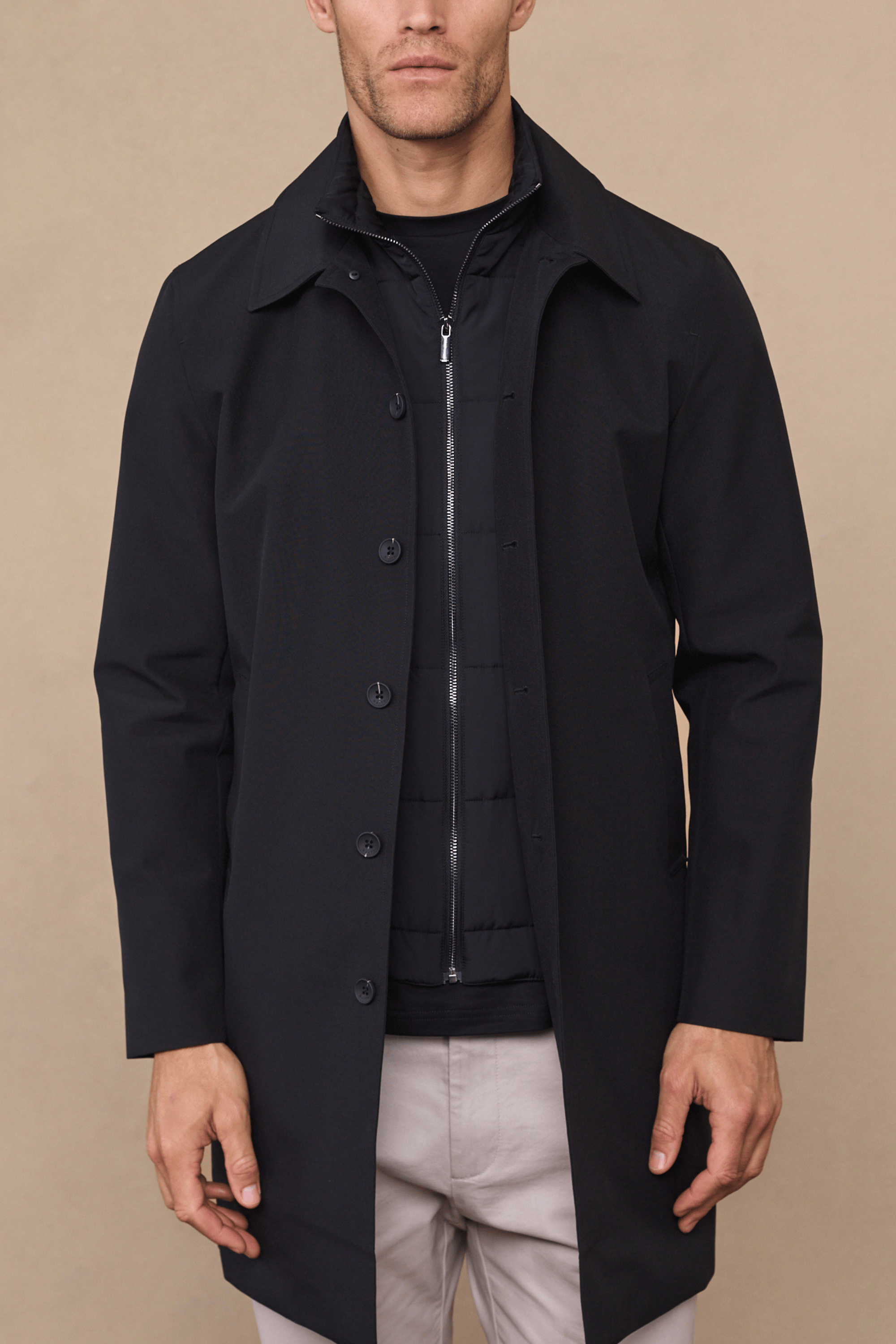 Portico Trench Coat With Detachable Insert - Black