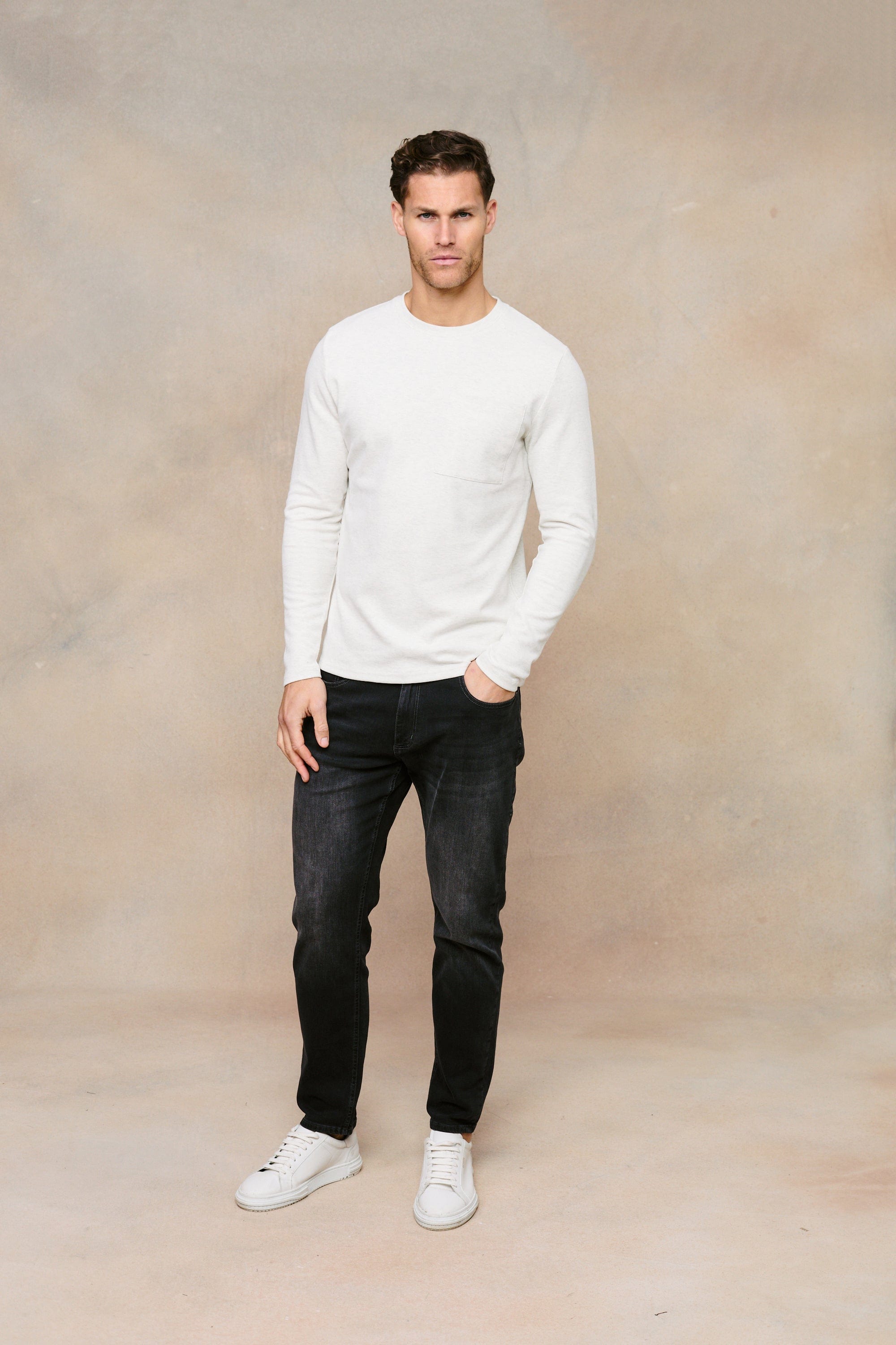 Tyler Long Sleeve Pocket T-Shirt - Stone Marl