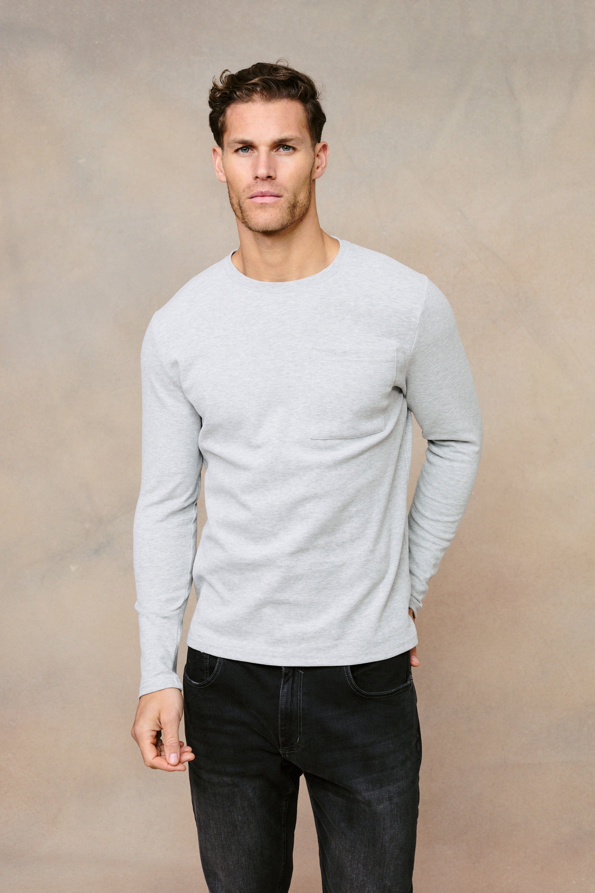 Tyler Long Sleeve Pocket T-Shirt - Grey Marl