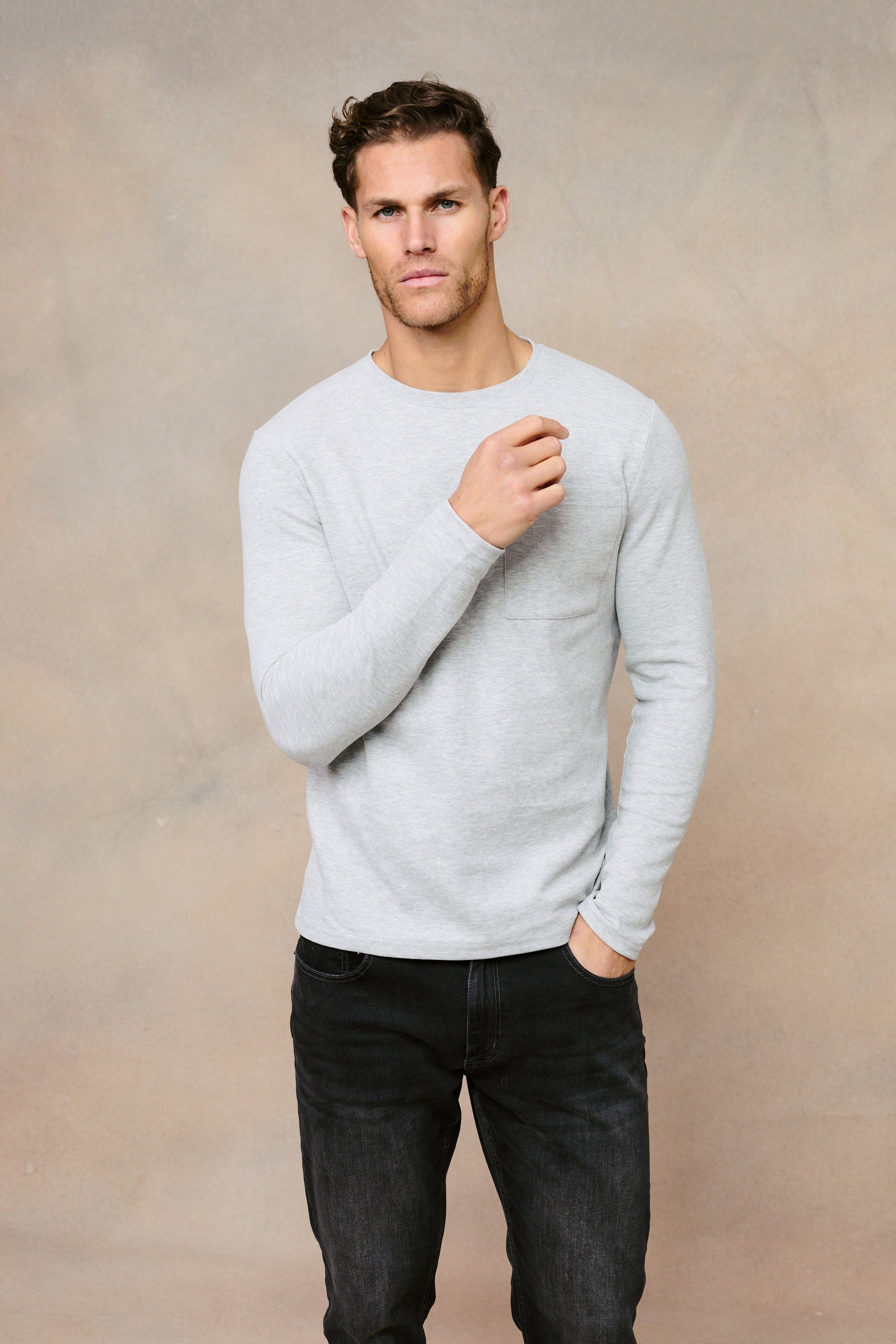 Tyler Long Sleeve Pocket T-Shirt - Grey Marl