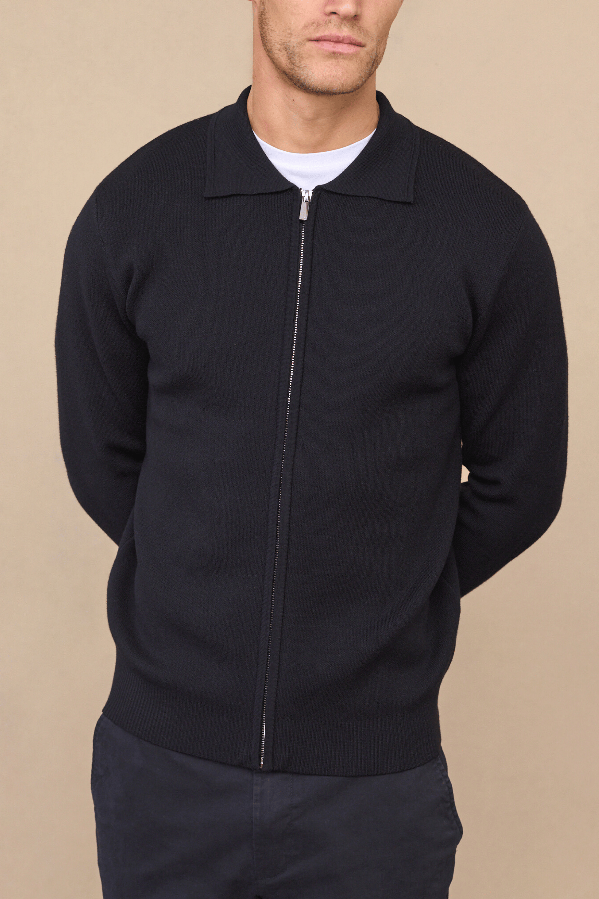 Arlo Zip Through Knitted Jacket- Black