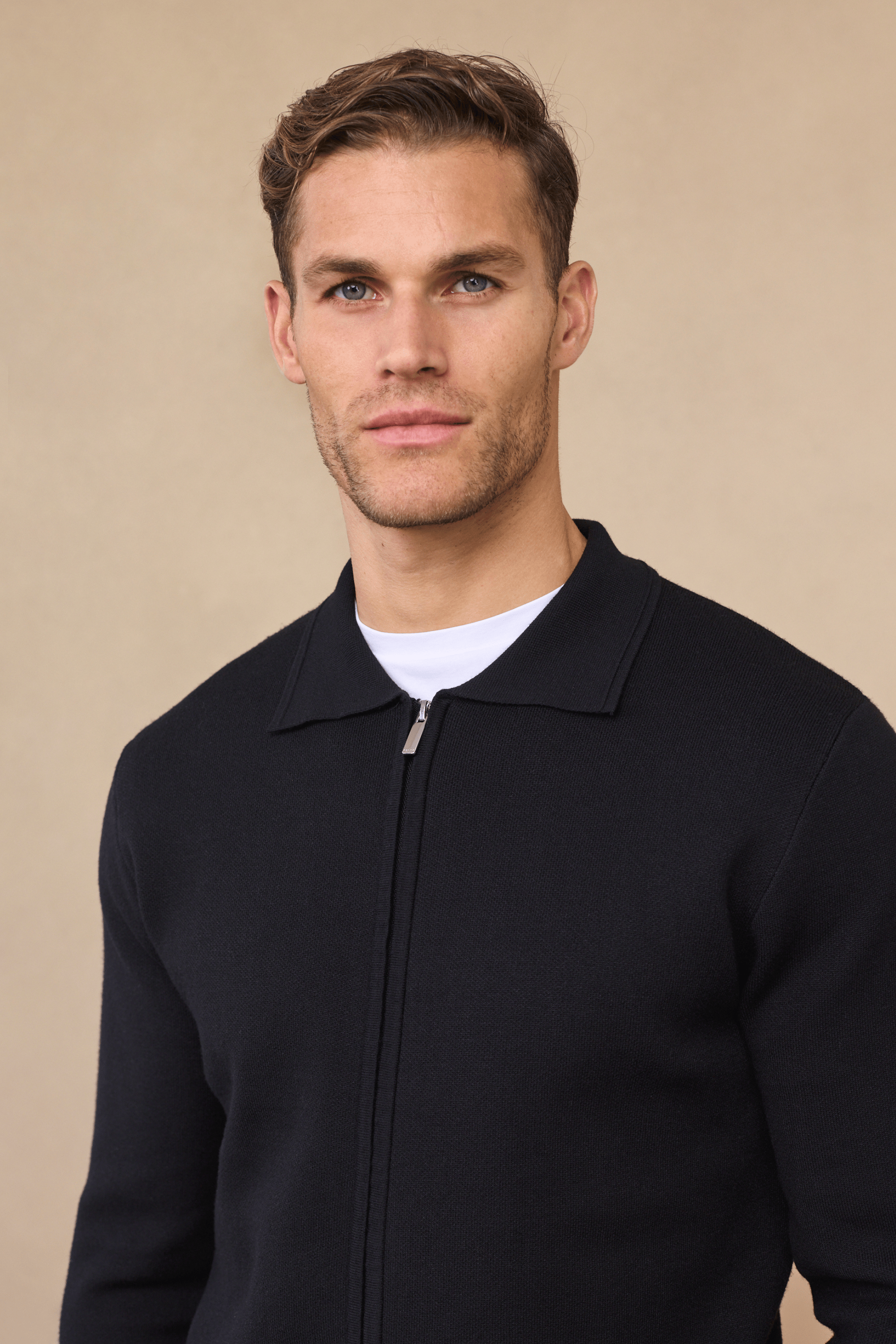 Arlo Zip Through Knitted Jacket- Black