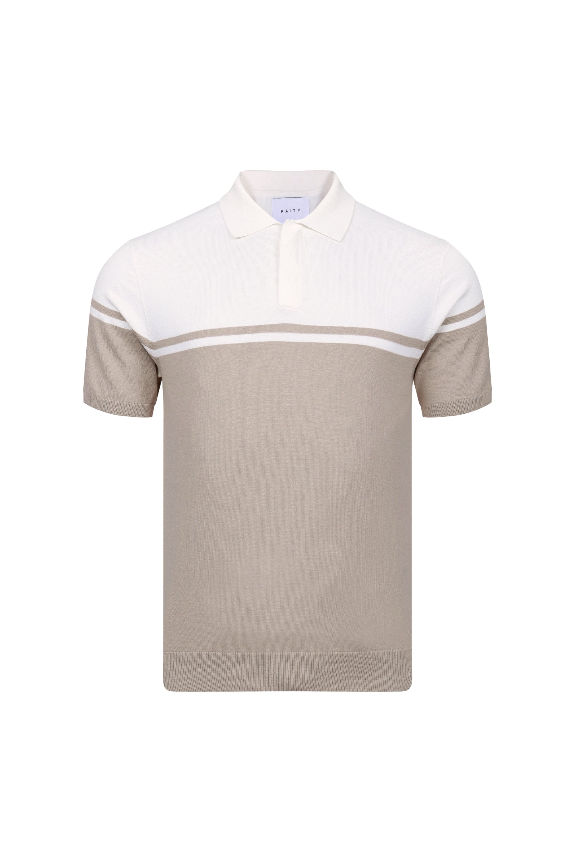 Vicolo Gestricktes Poloshirt mit Streifenblock-Muster SS - Ecru/Sand