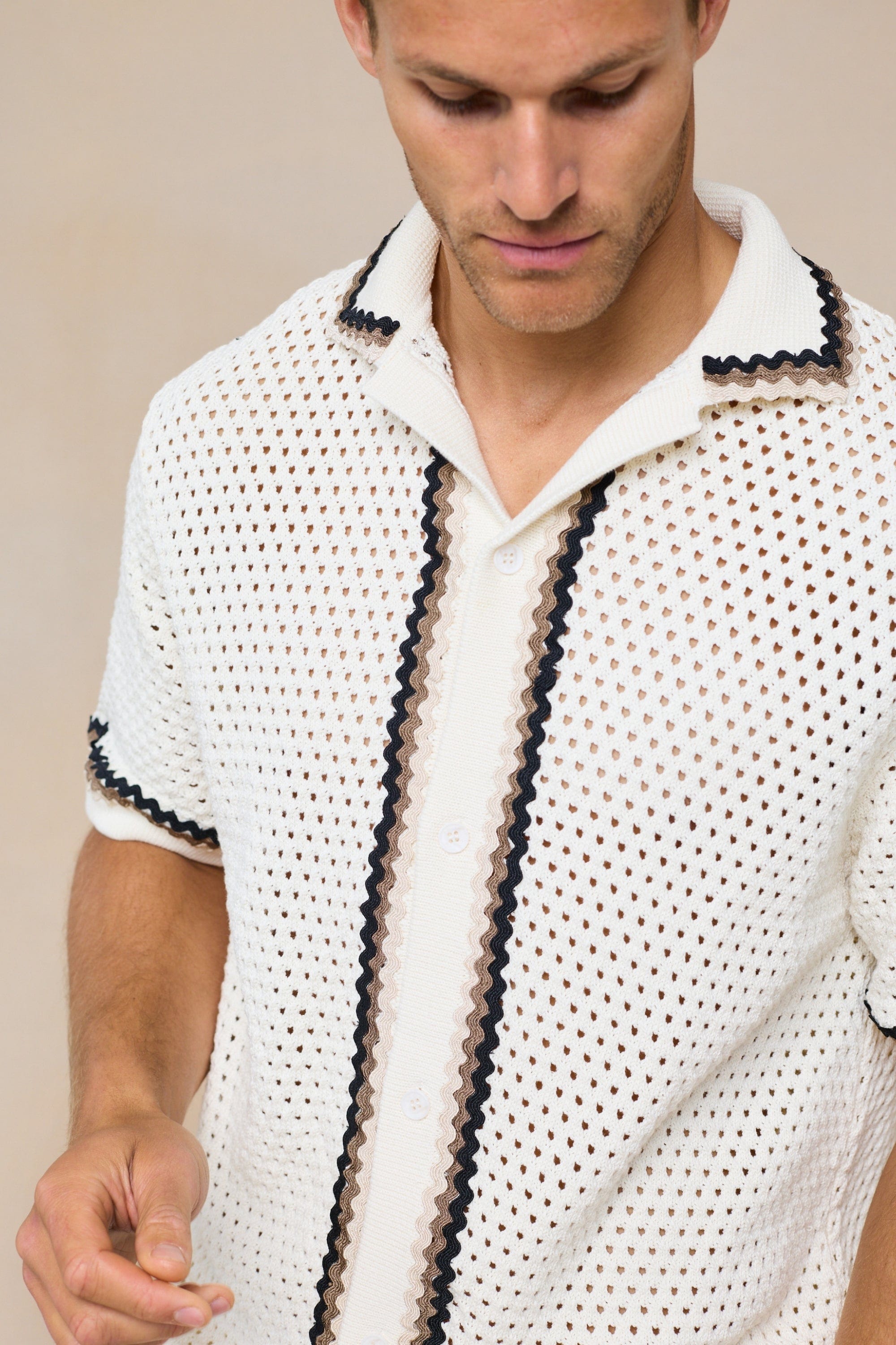 Marconi Häkelstrickhemd – Ecru