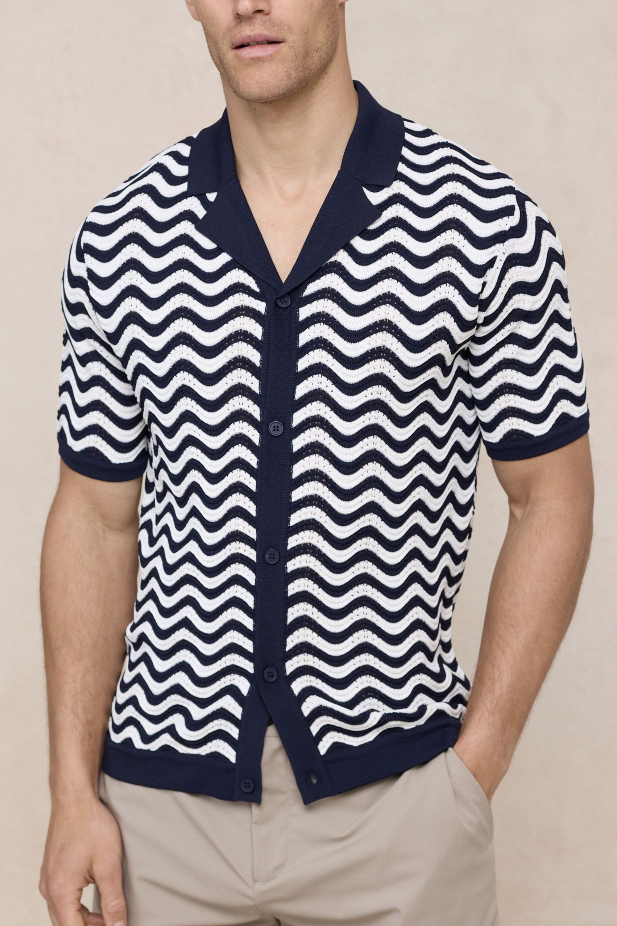 Serenita Knitted Shirt - Ecru/Navy