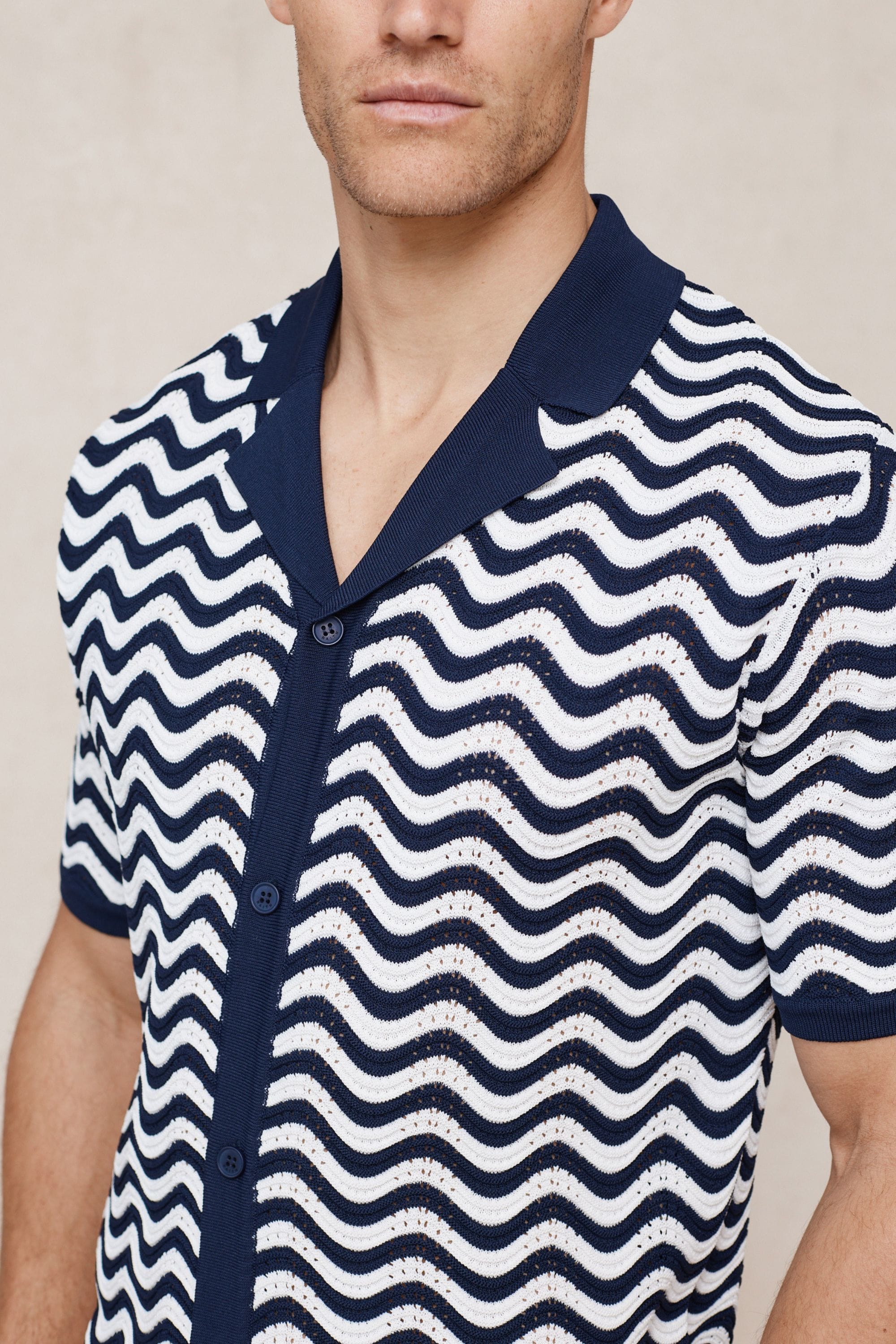 Serenita Knitted Shirt - Ecru/Navy