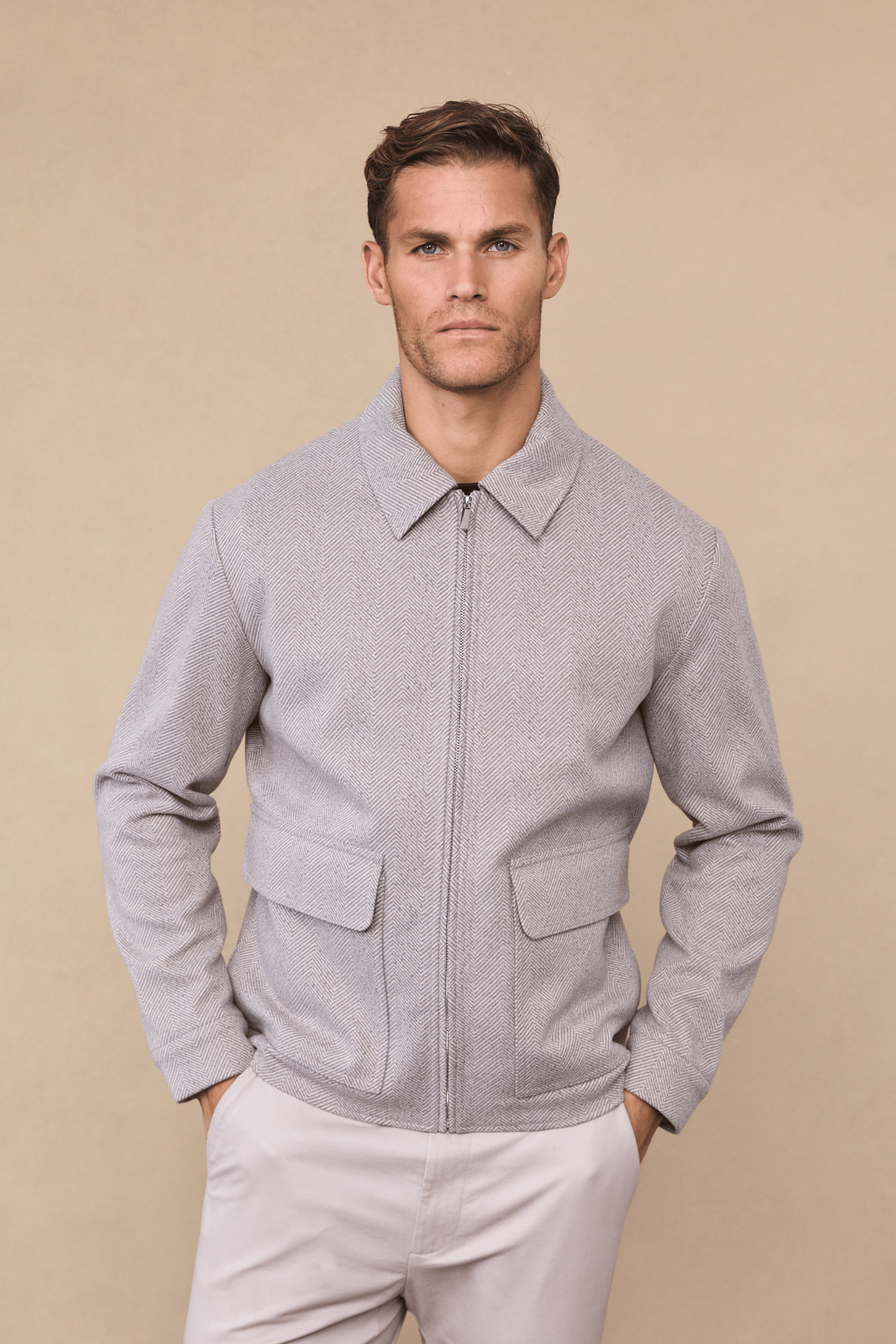 Nero Herringbone Patch Pocket Jacket - Neutral