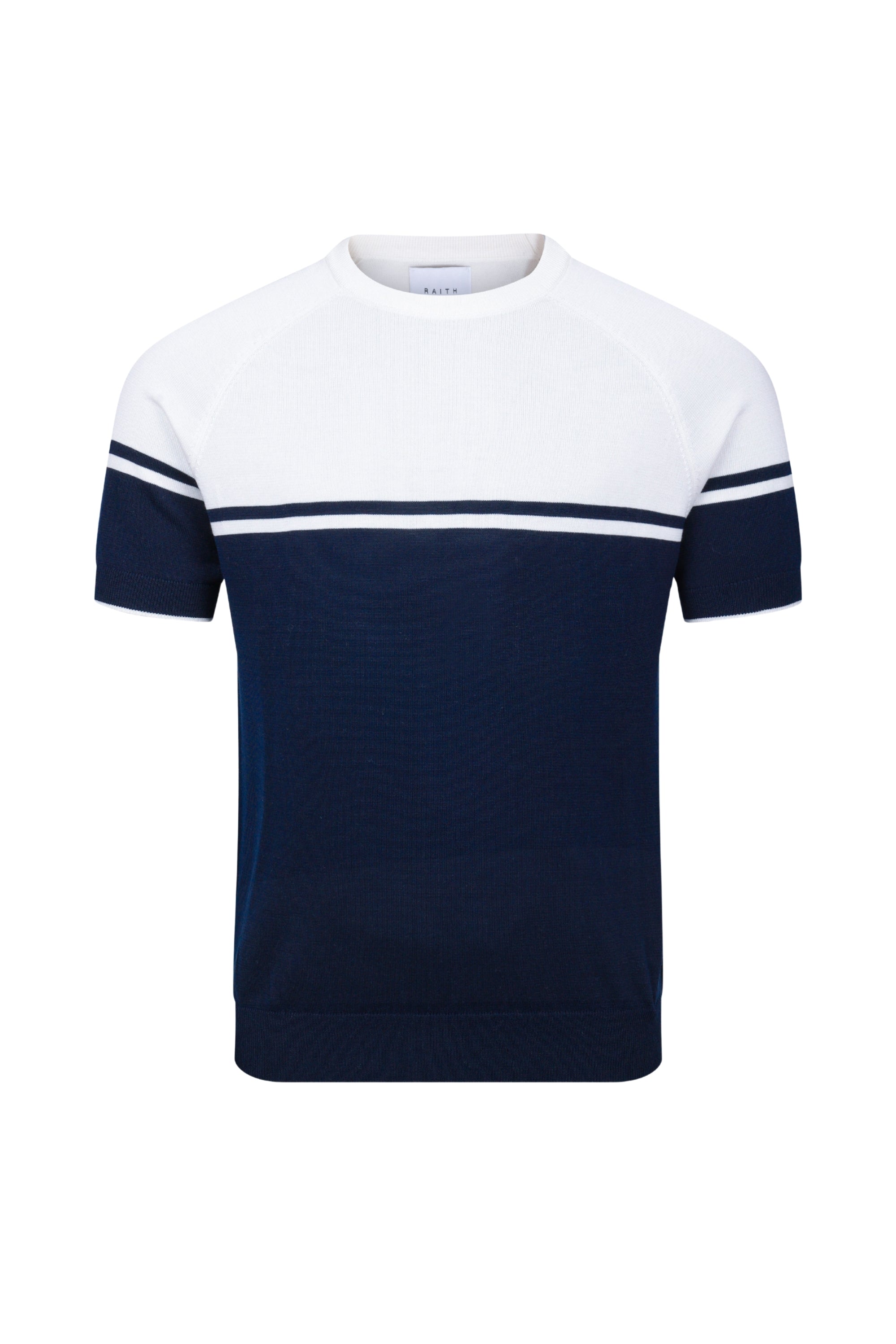 Riera Colour Block Knit Crew Neck T-Shirt - Navy/Ecru