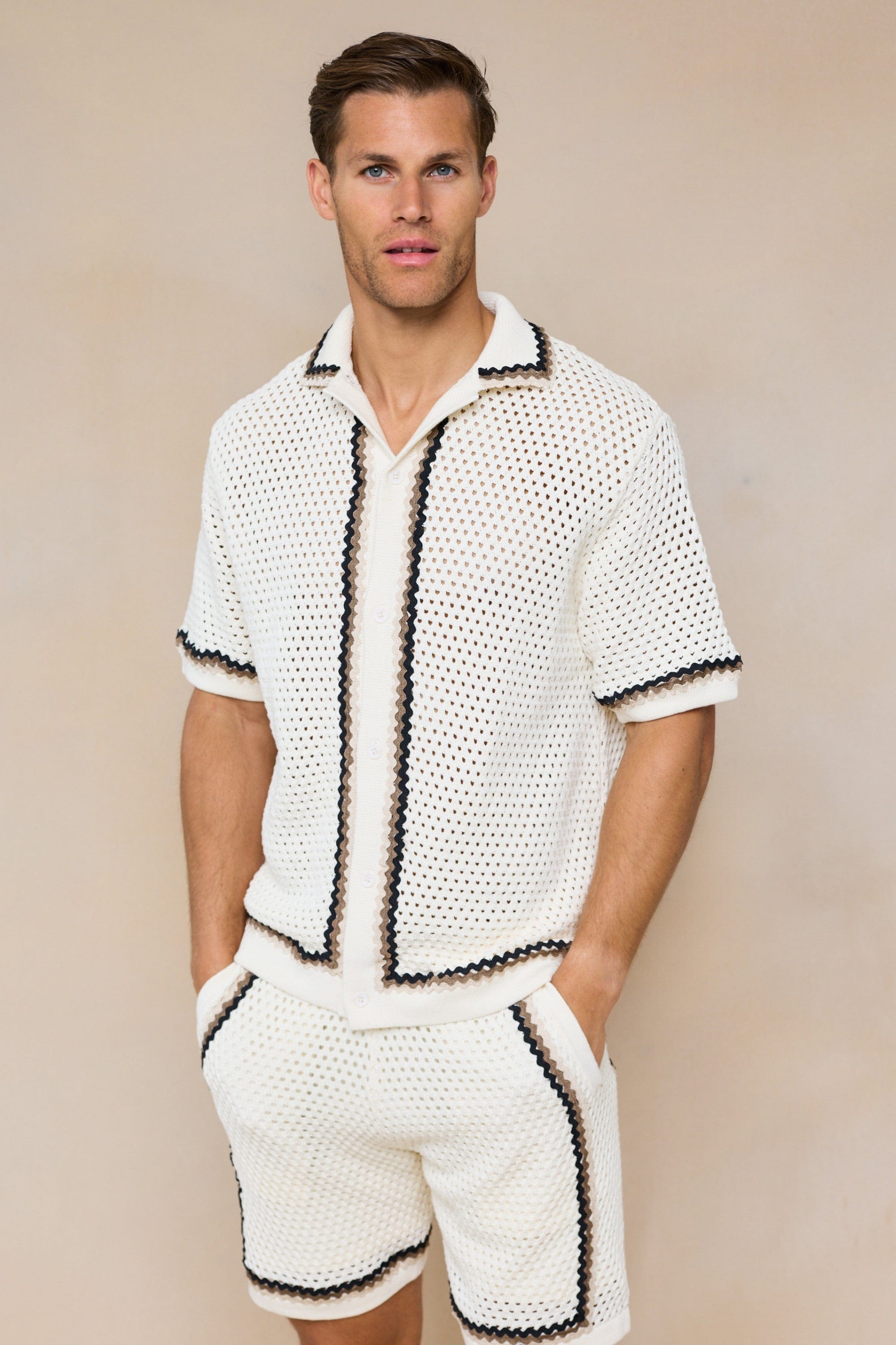 Marconi Häkelstrickhemd – Ecru