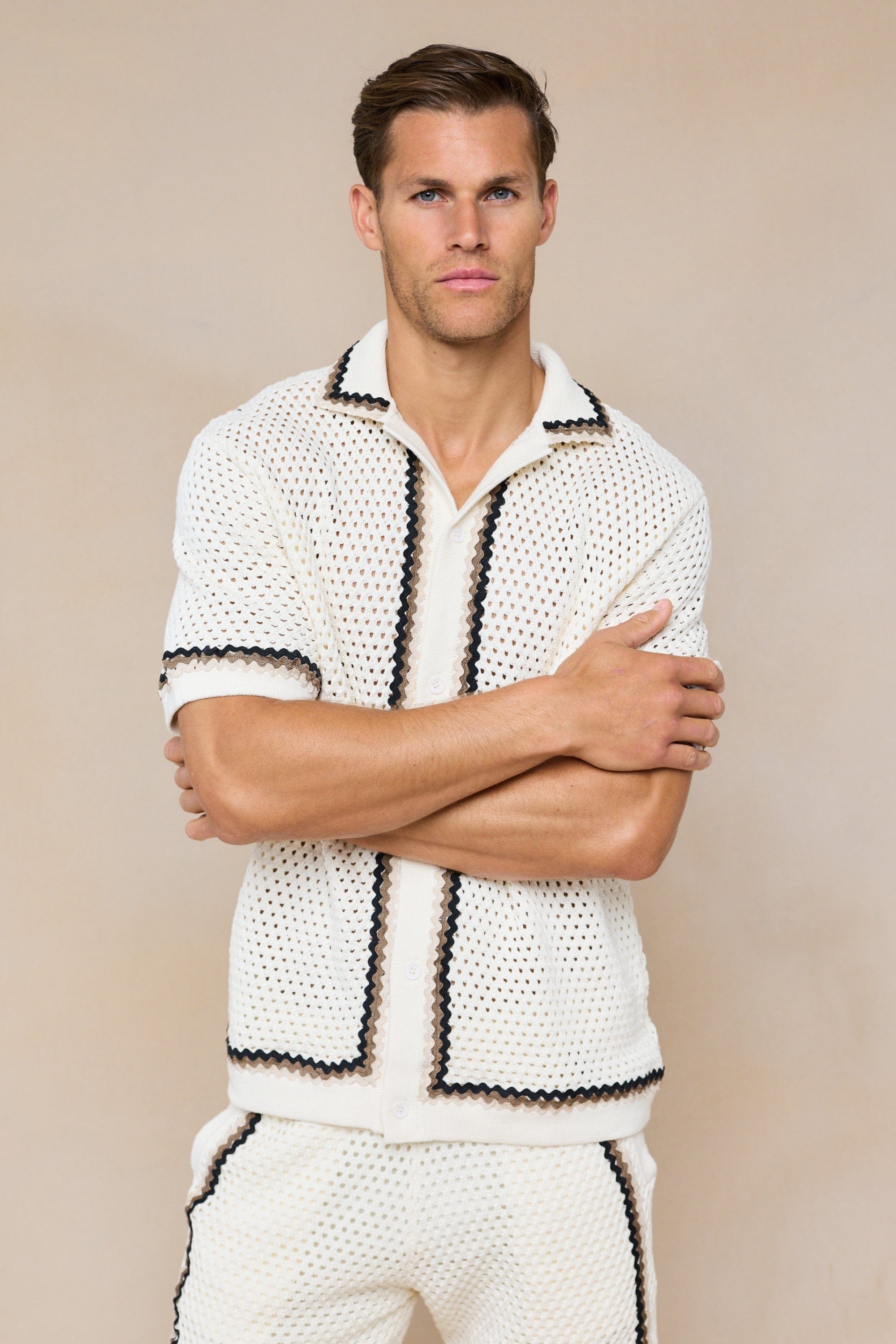 Marconi Häkelstrickhemd – Ecru