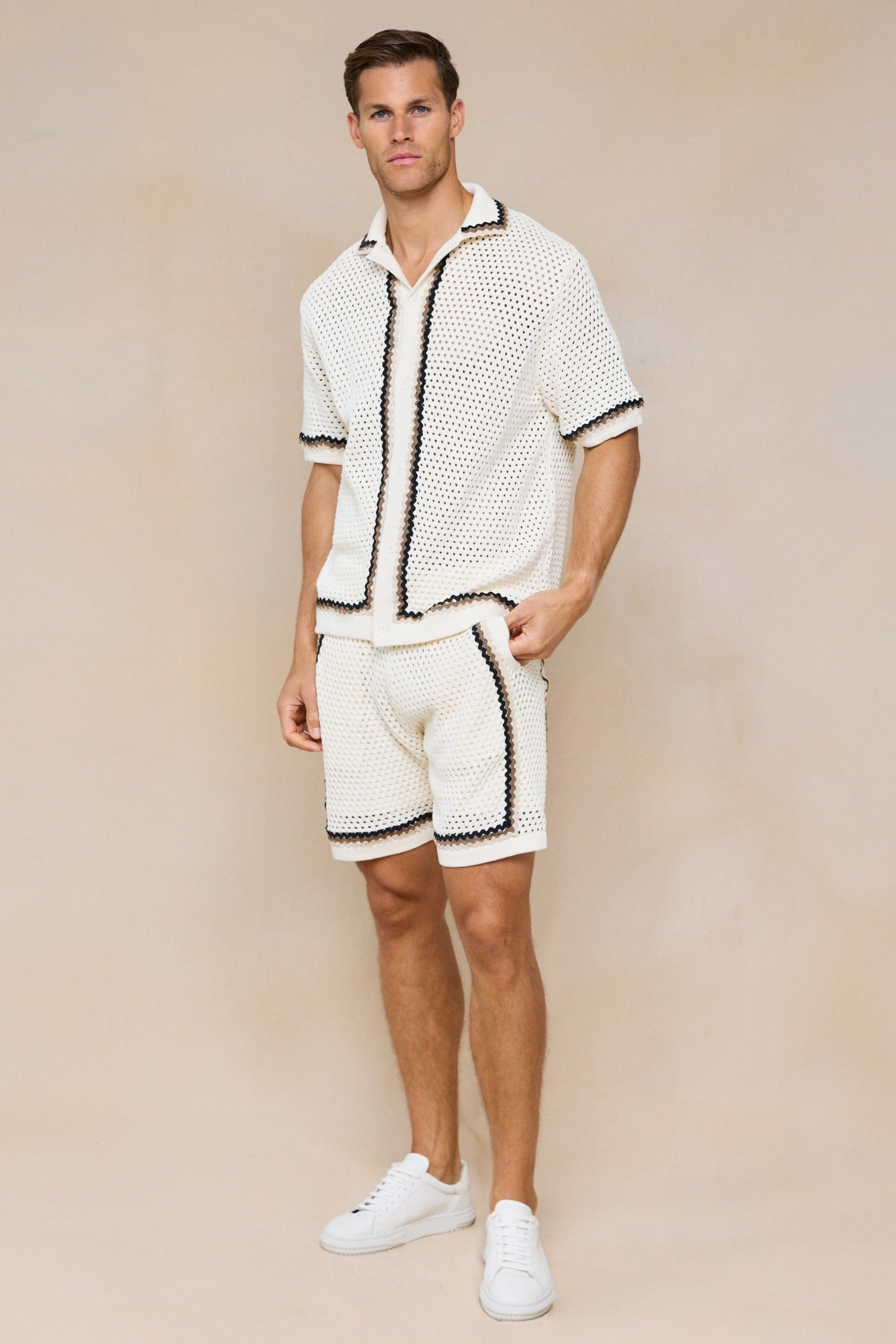 Marconi Häkelstrickhemd – Ecru