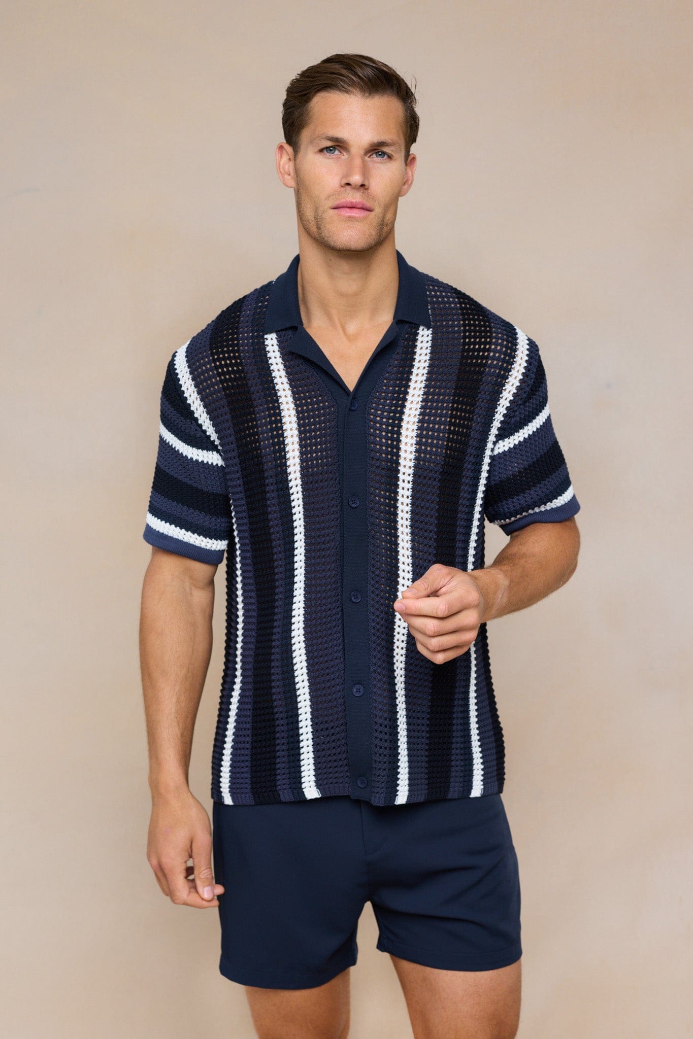Dell'Amore Crochet Knit Shirt - Navy