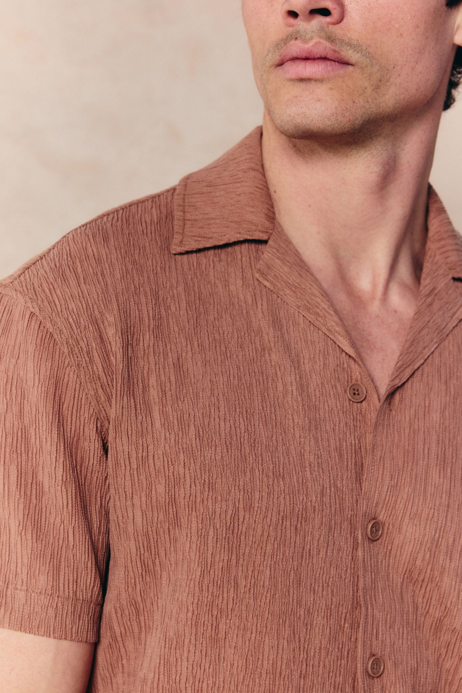Gabriel Crinkled Tencel Short Sleeve Shirt - Rust