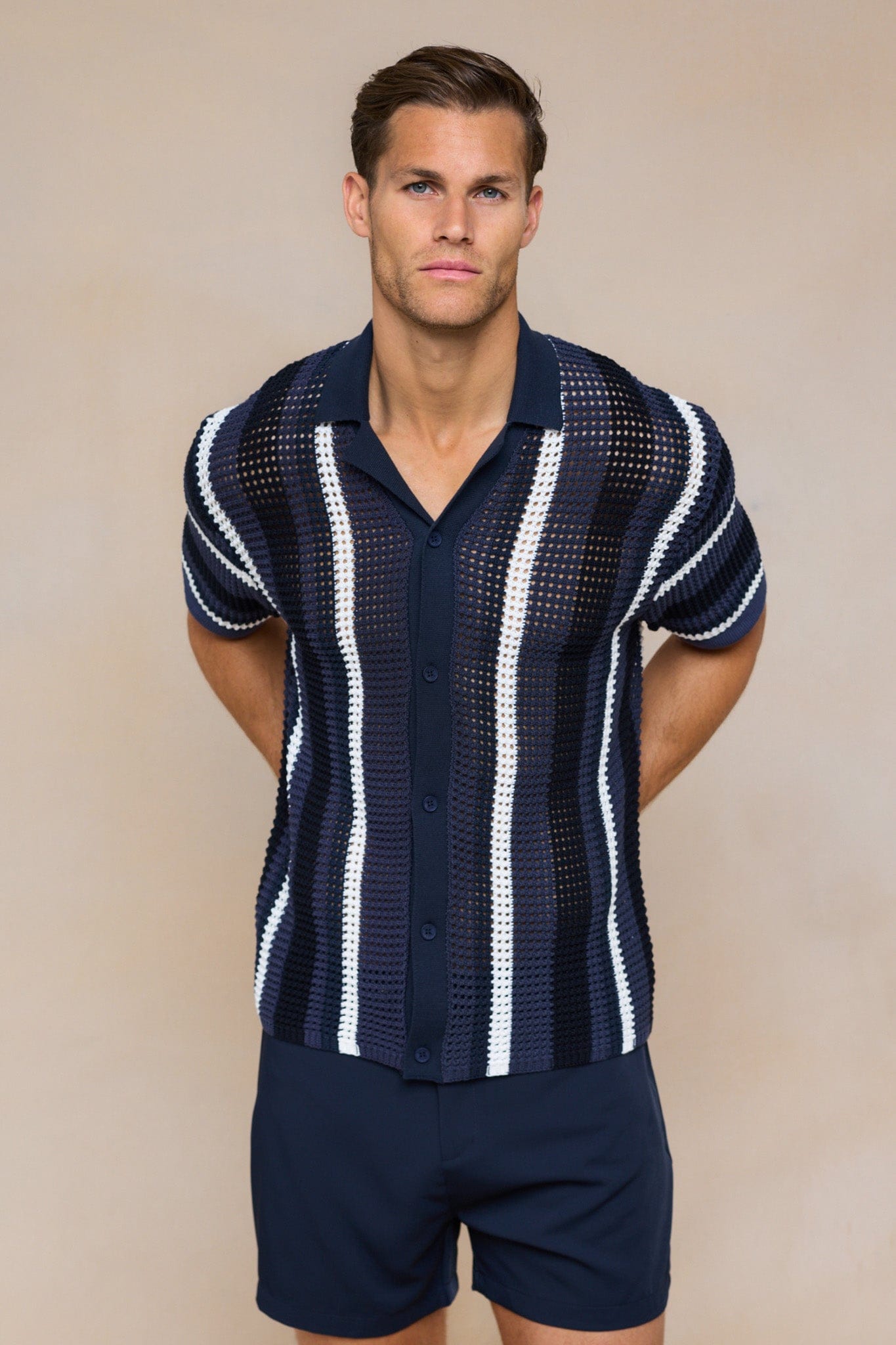 Dell'Amore Häkelstrickhemd - Marineblau