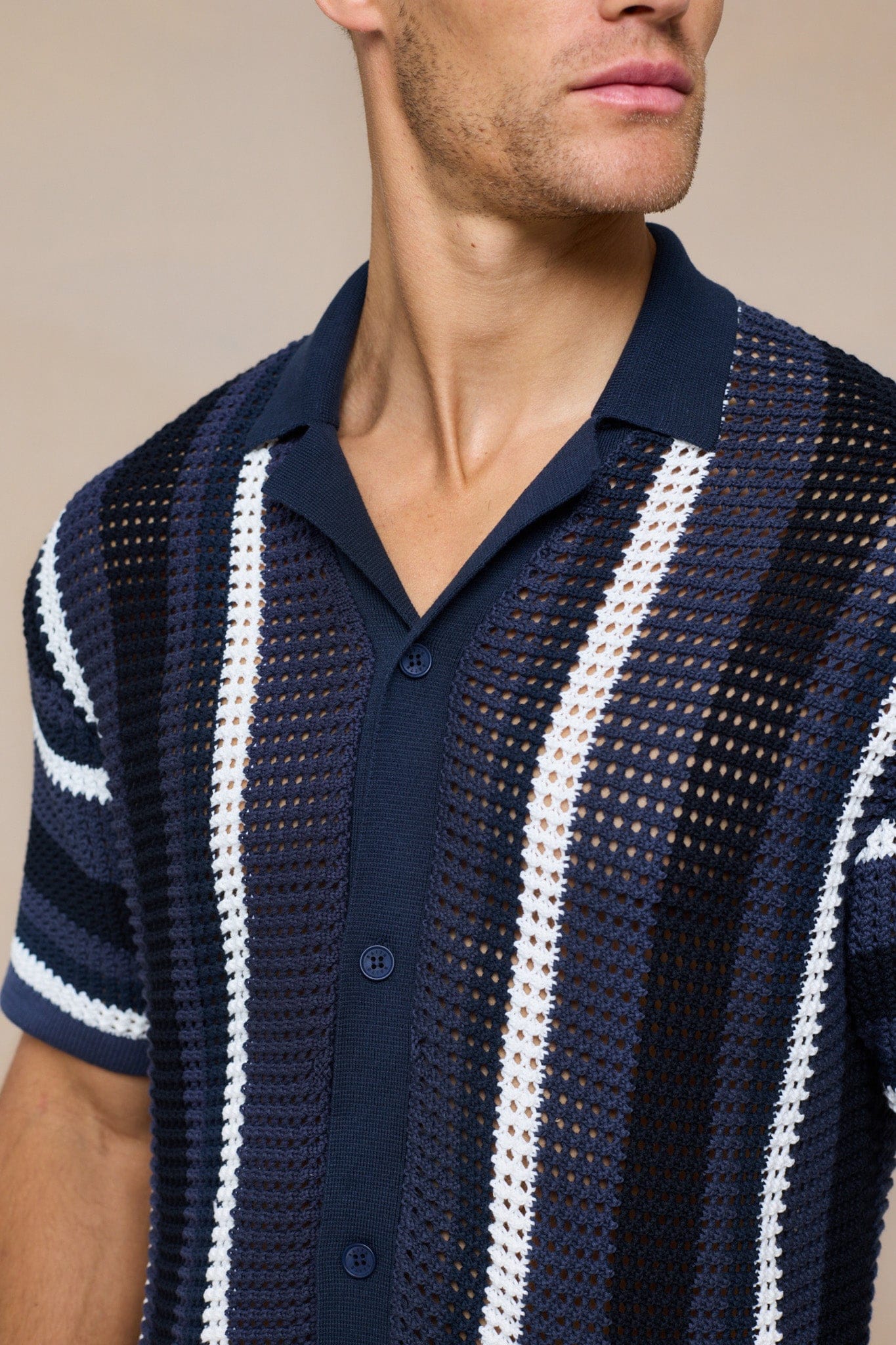 Dell'Amore Crochet Knit Shirt - Navy