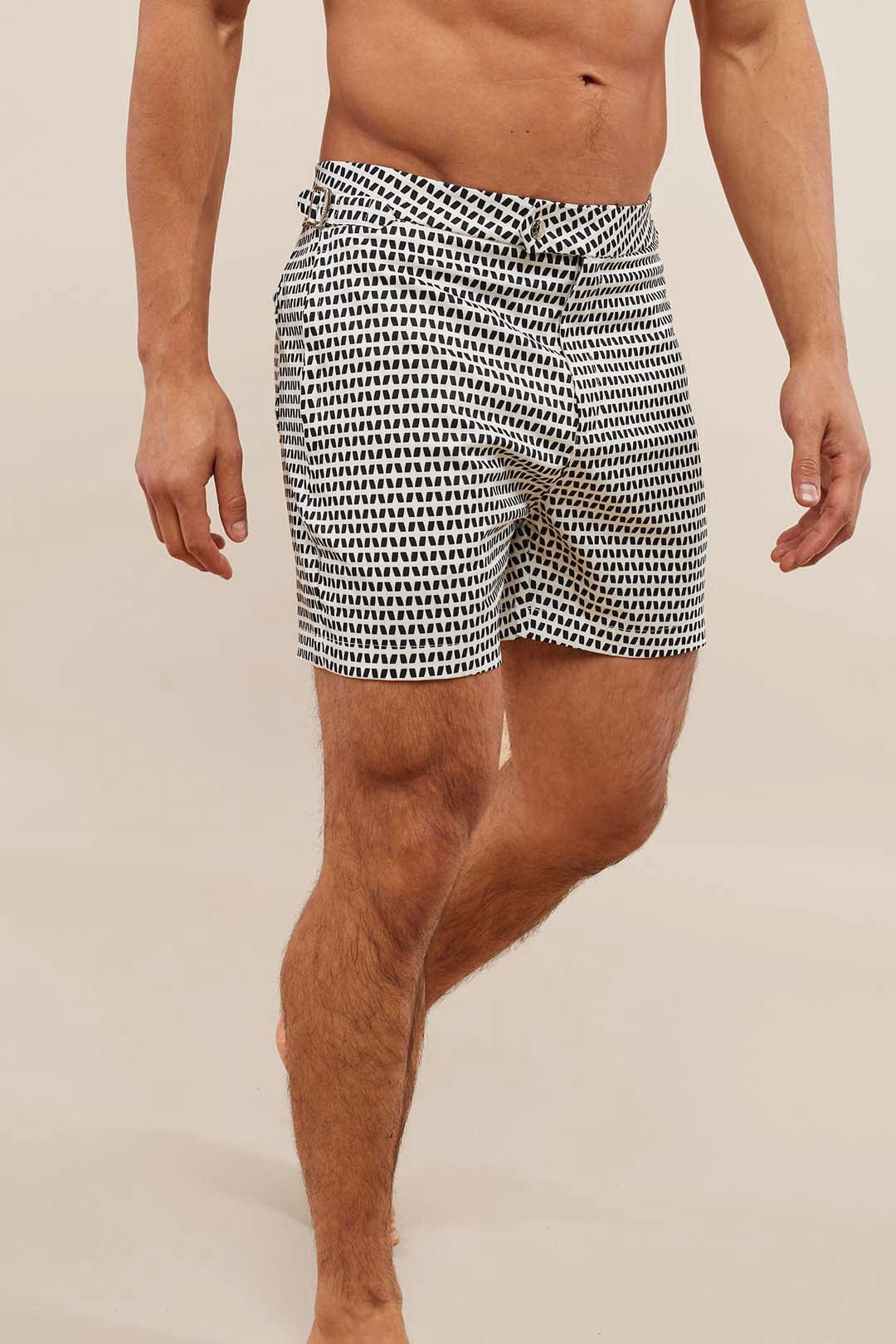 Evissa Bedruckte Badeshorts mit Schnalle - Schwarz/Creme
