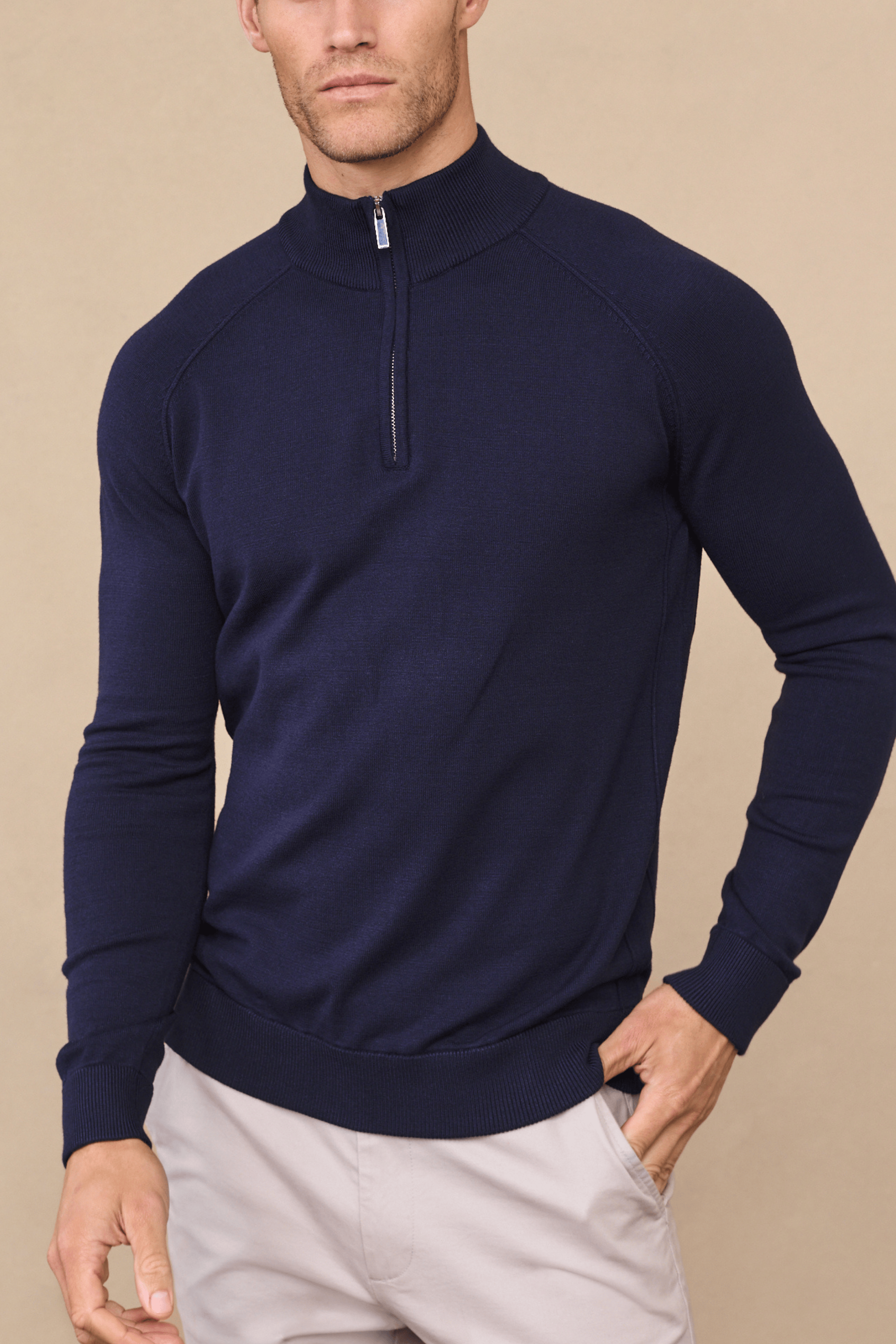 Alex Knitted Half Zip Jumper - Navy