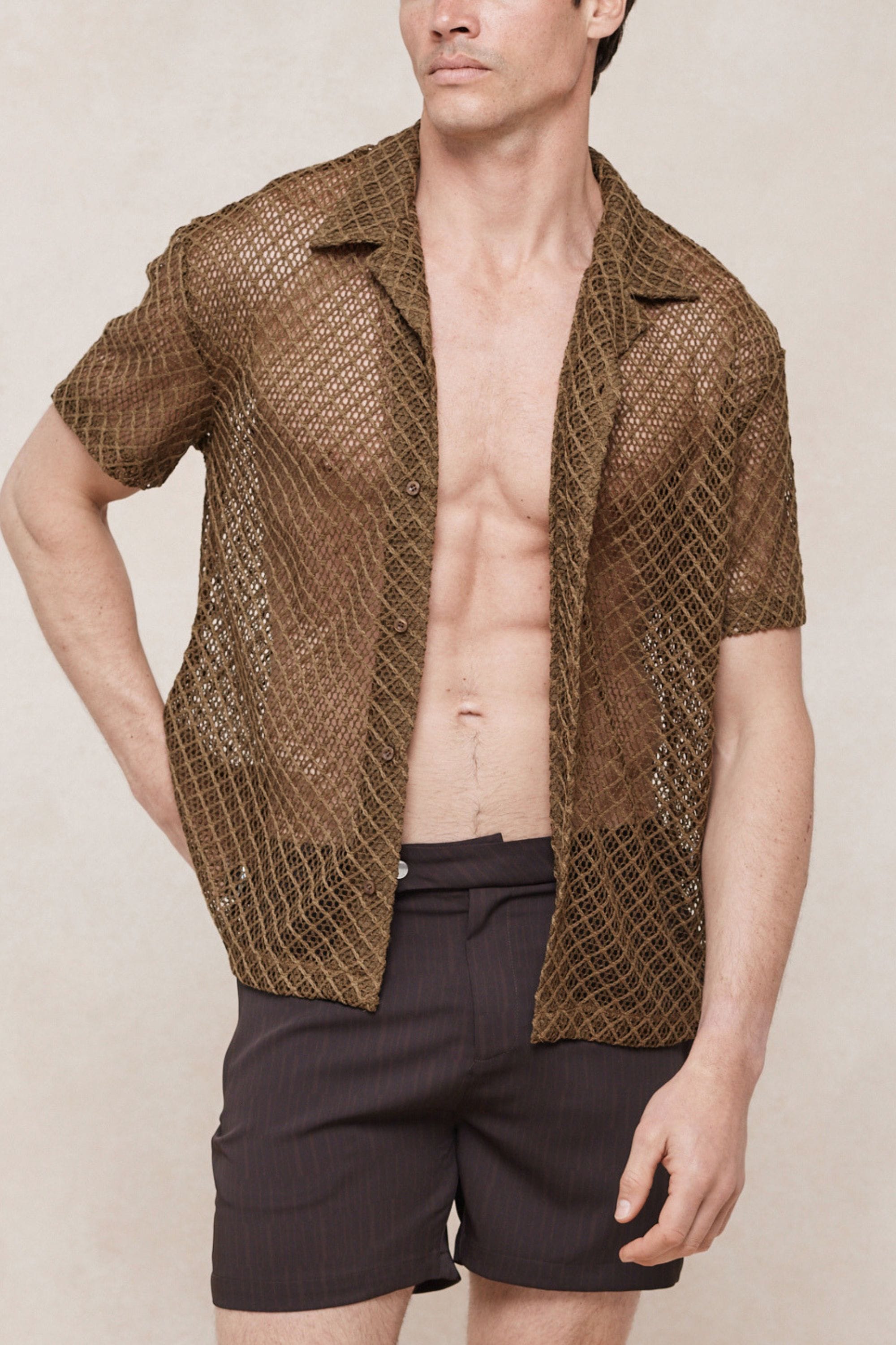 Marcelo Short Sleeve Lace Shirt - Brown