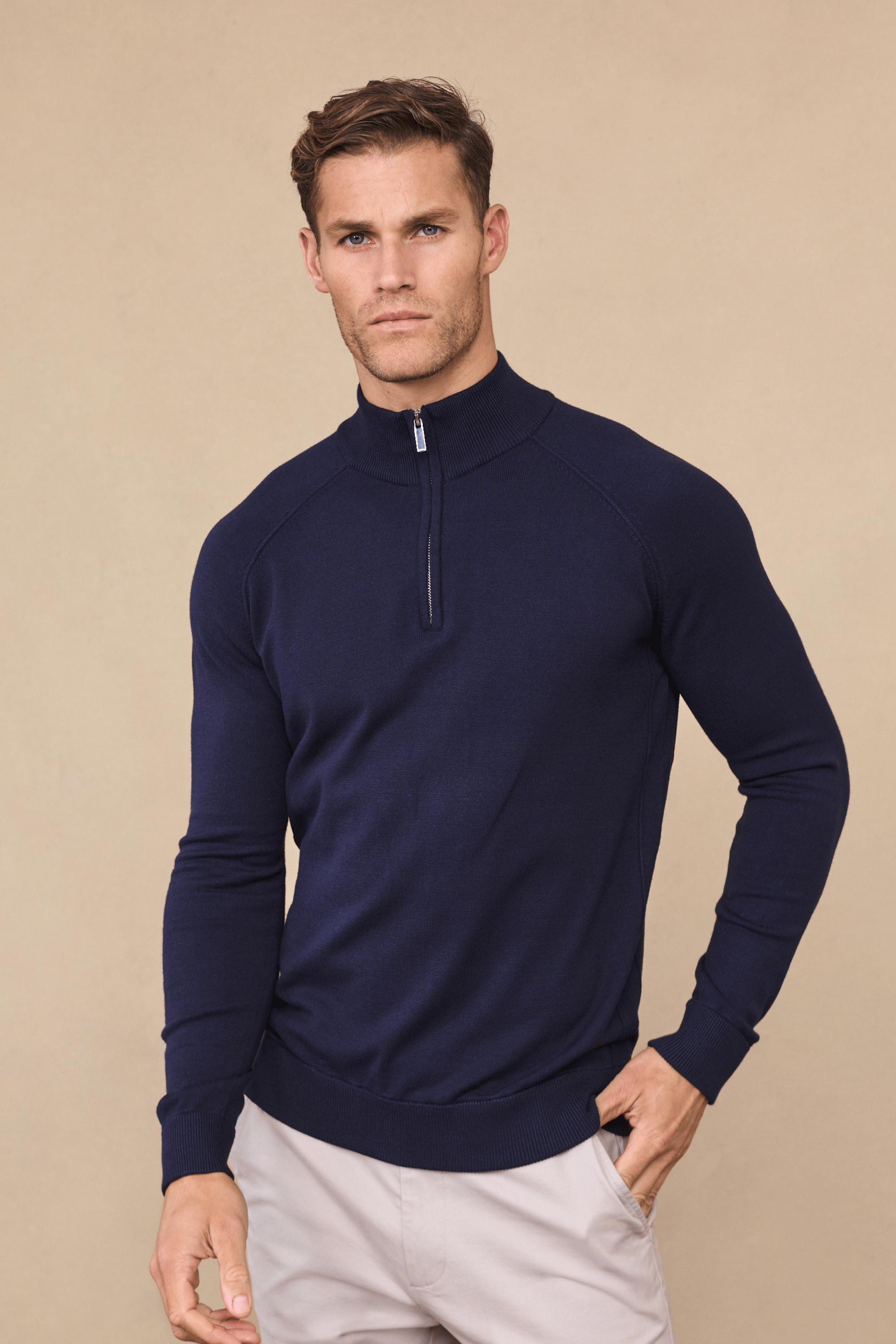 Alex Knitted Half Zip Jumper - Navy