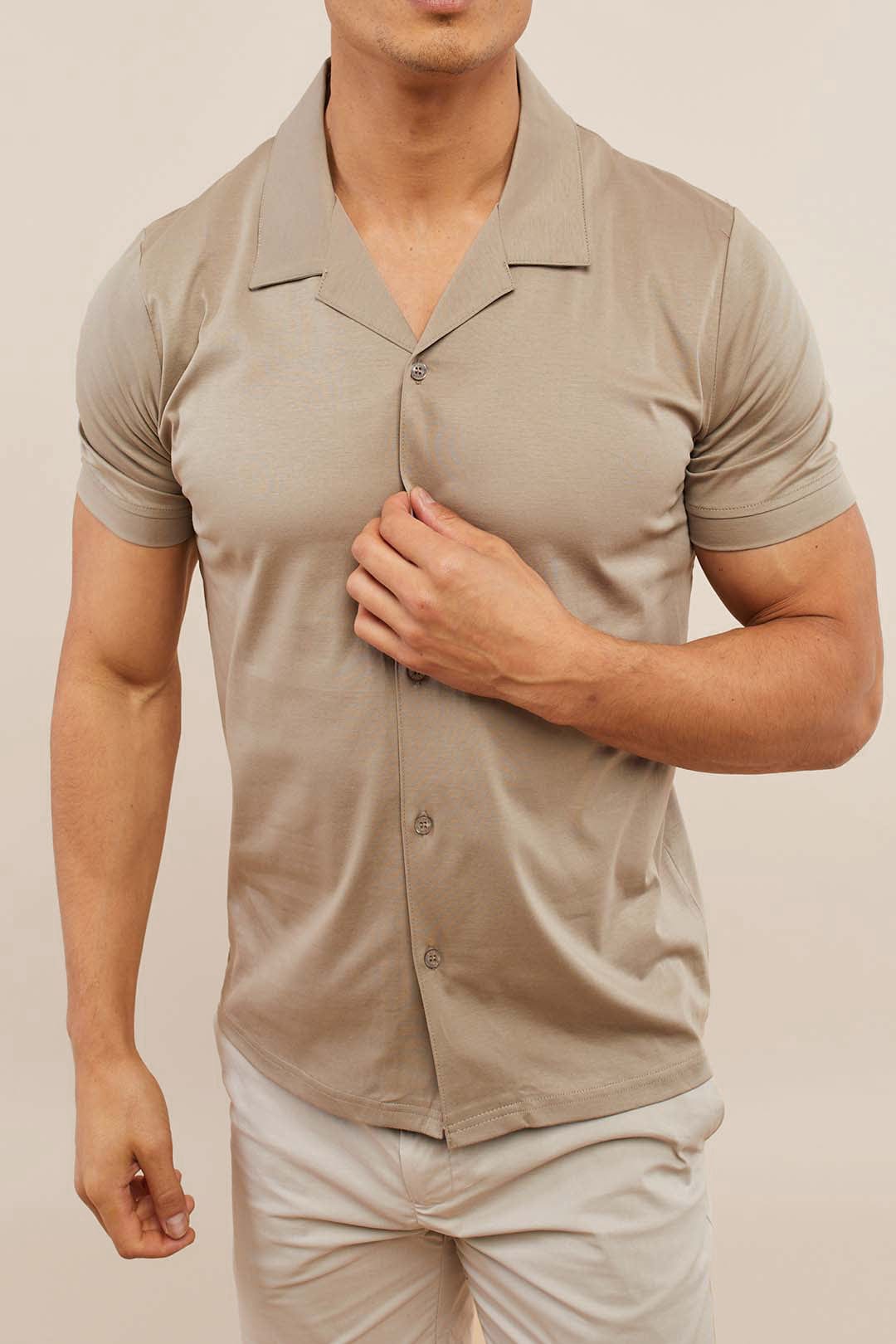 Luxe Mercerised Short Sleeve Shirt - Sand