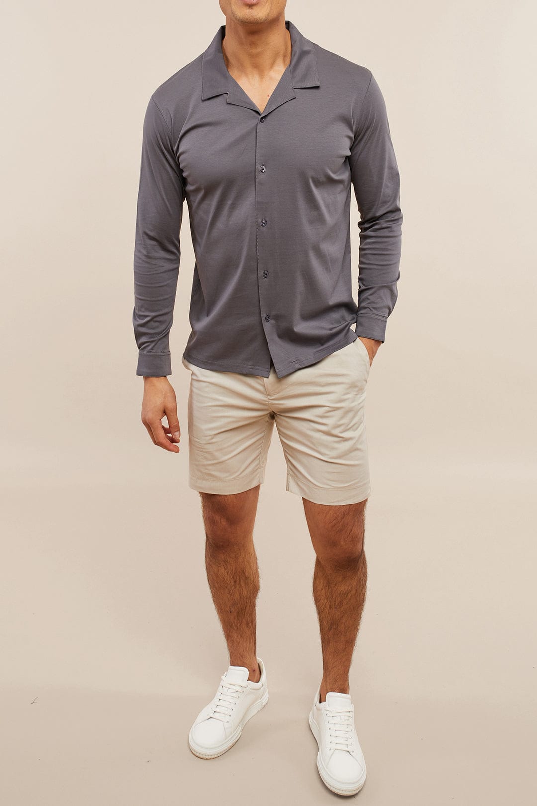 Luxe Mercerised Long Sleeve Shirt - Charcoal