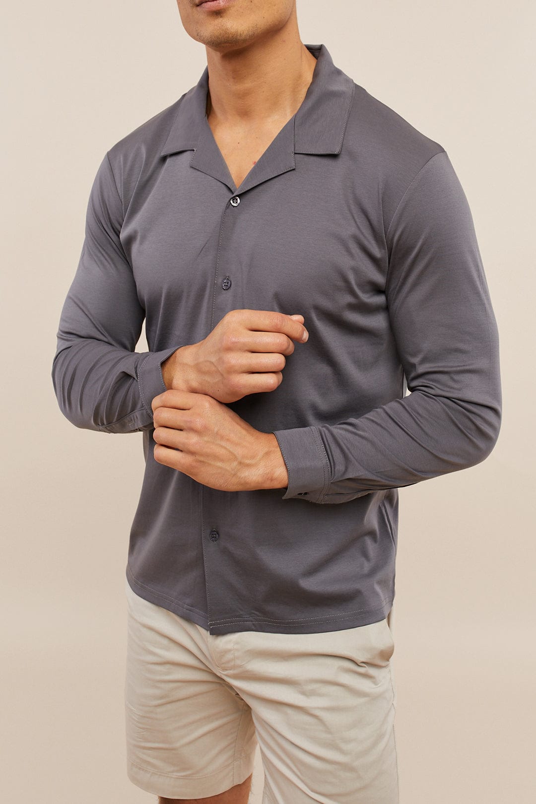 Luxe Mercerised Long Sleeve Shirt - Charcoal