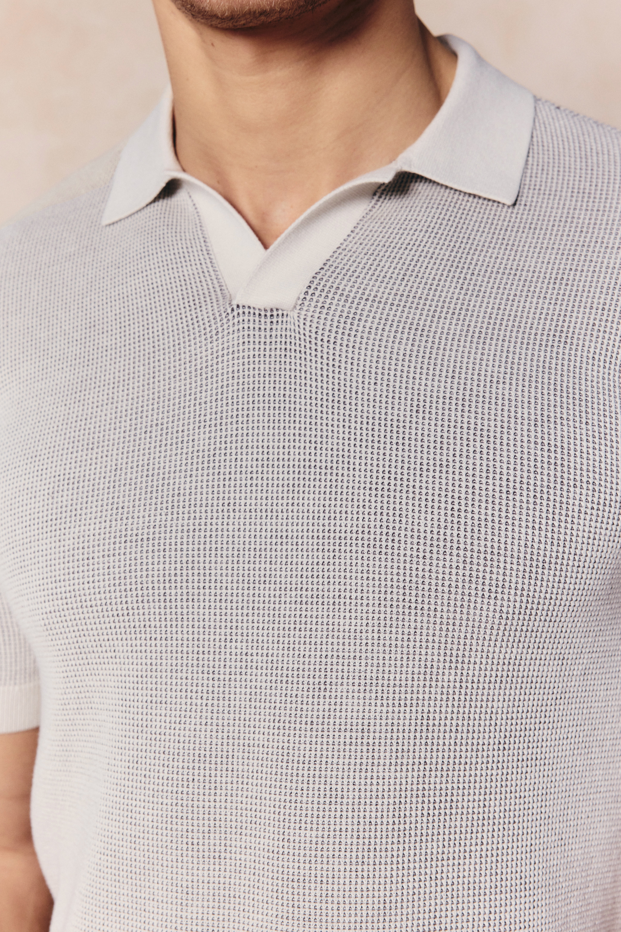 Oscar Two Tone Double Knit Polo Shirt - Neutral